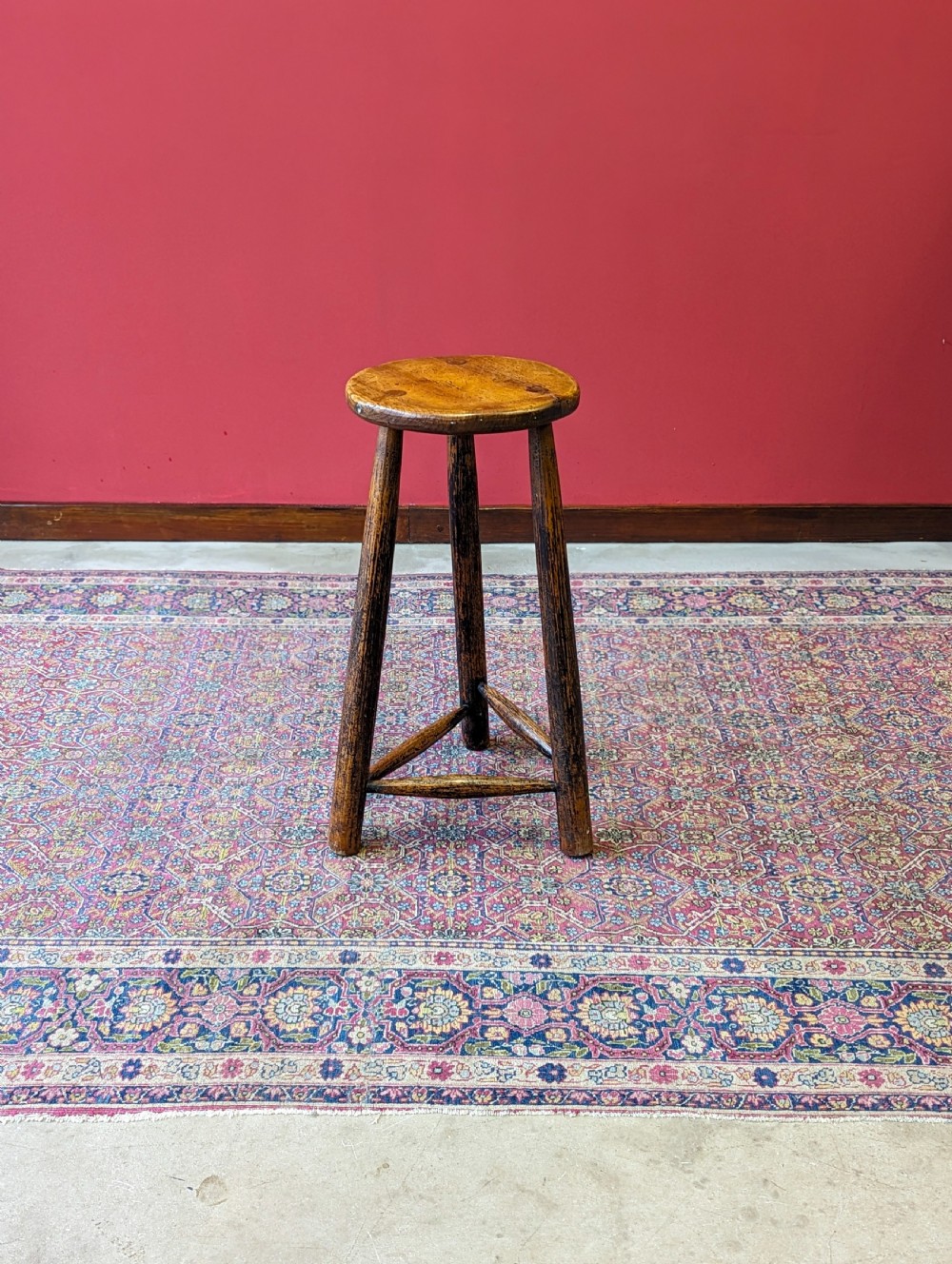 Antique Victorian Oak Tripod Stool View II
