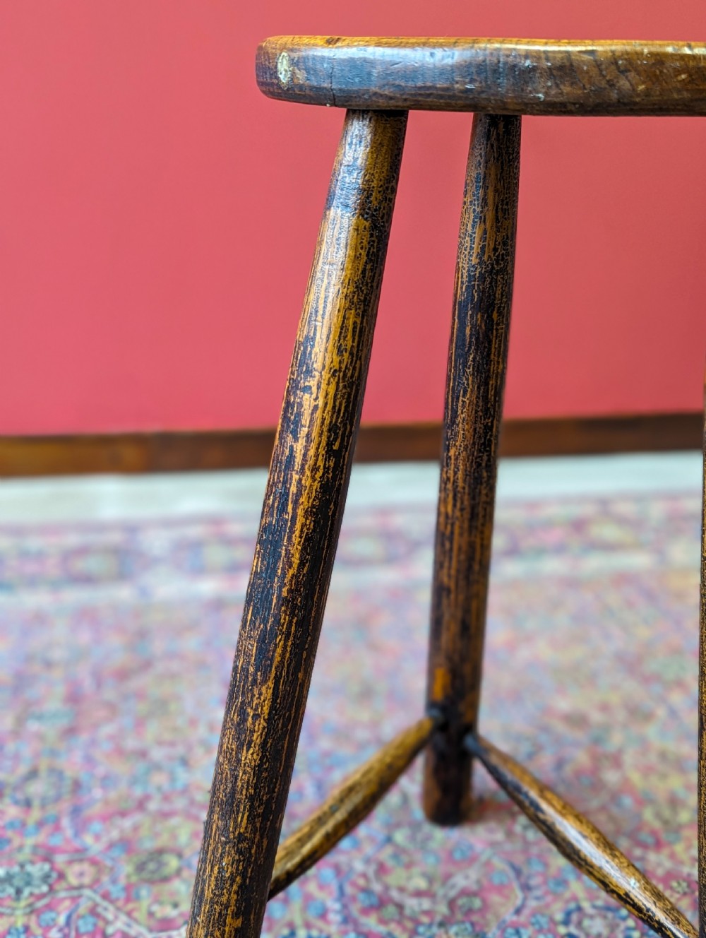 Antique Victorian Oak Tripod Stool View III