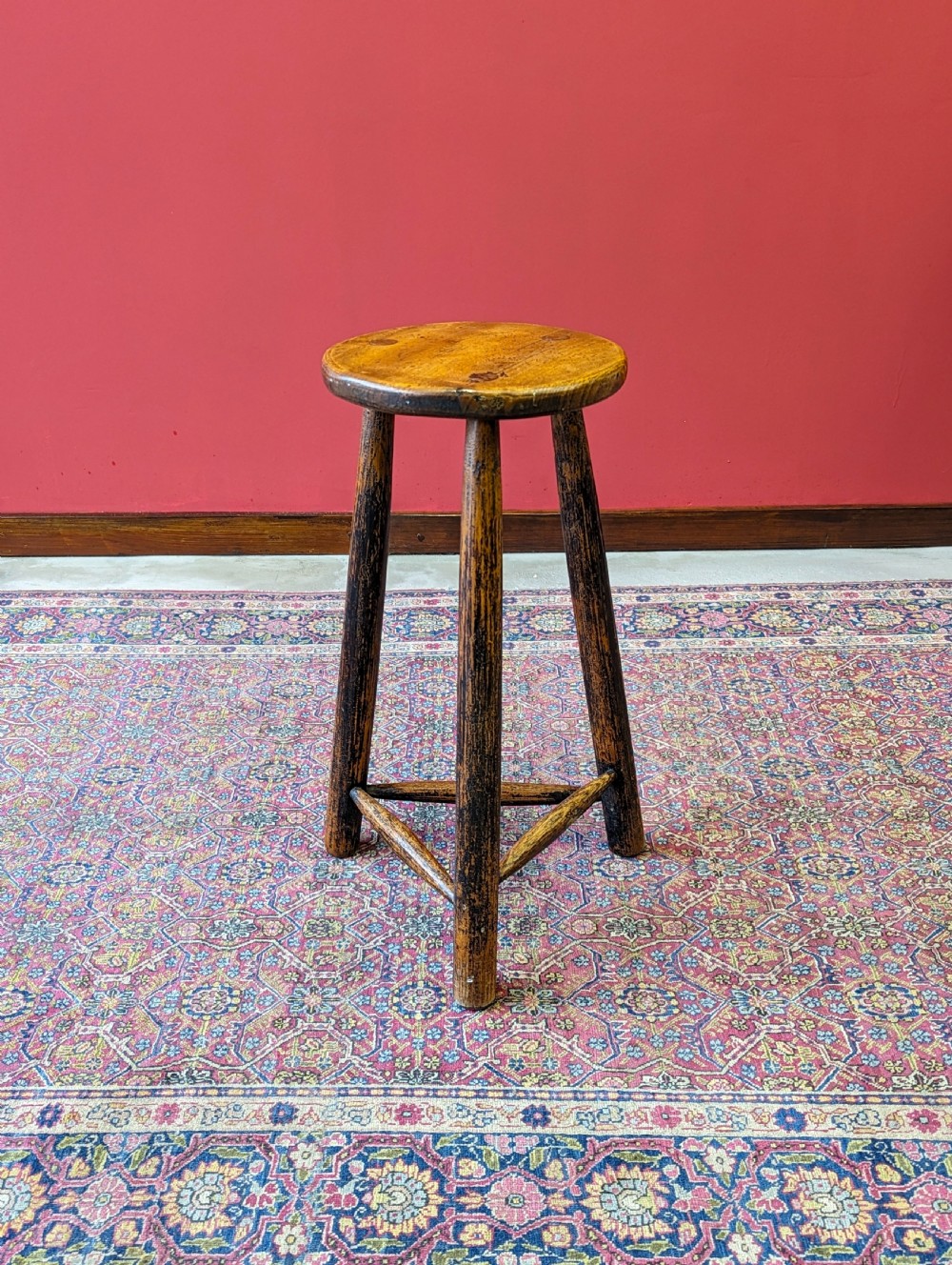 Antique Victorian Oak Tripod Stool View V