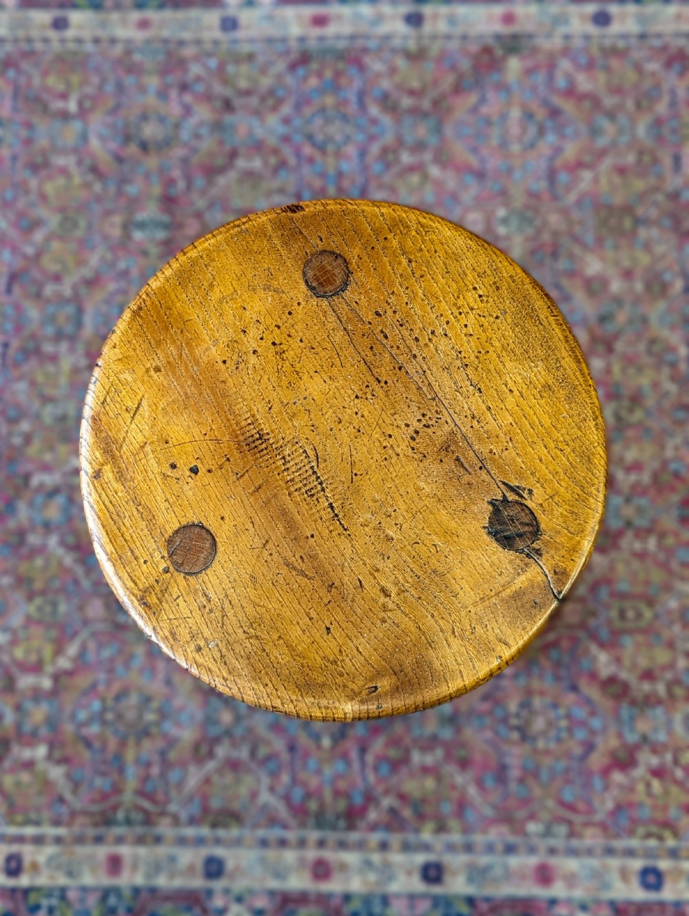Antique Victorian Oak Tripod Stool View VI
