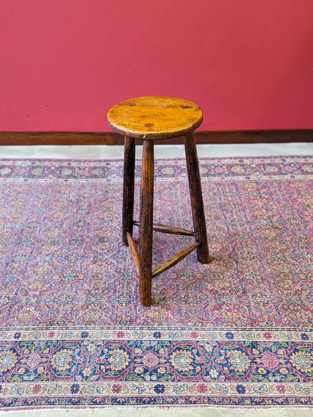 Antique Victorian Oak Tripod Stool View IX