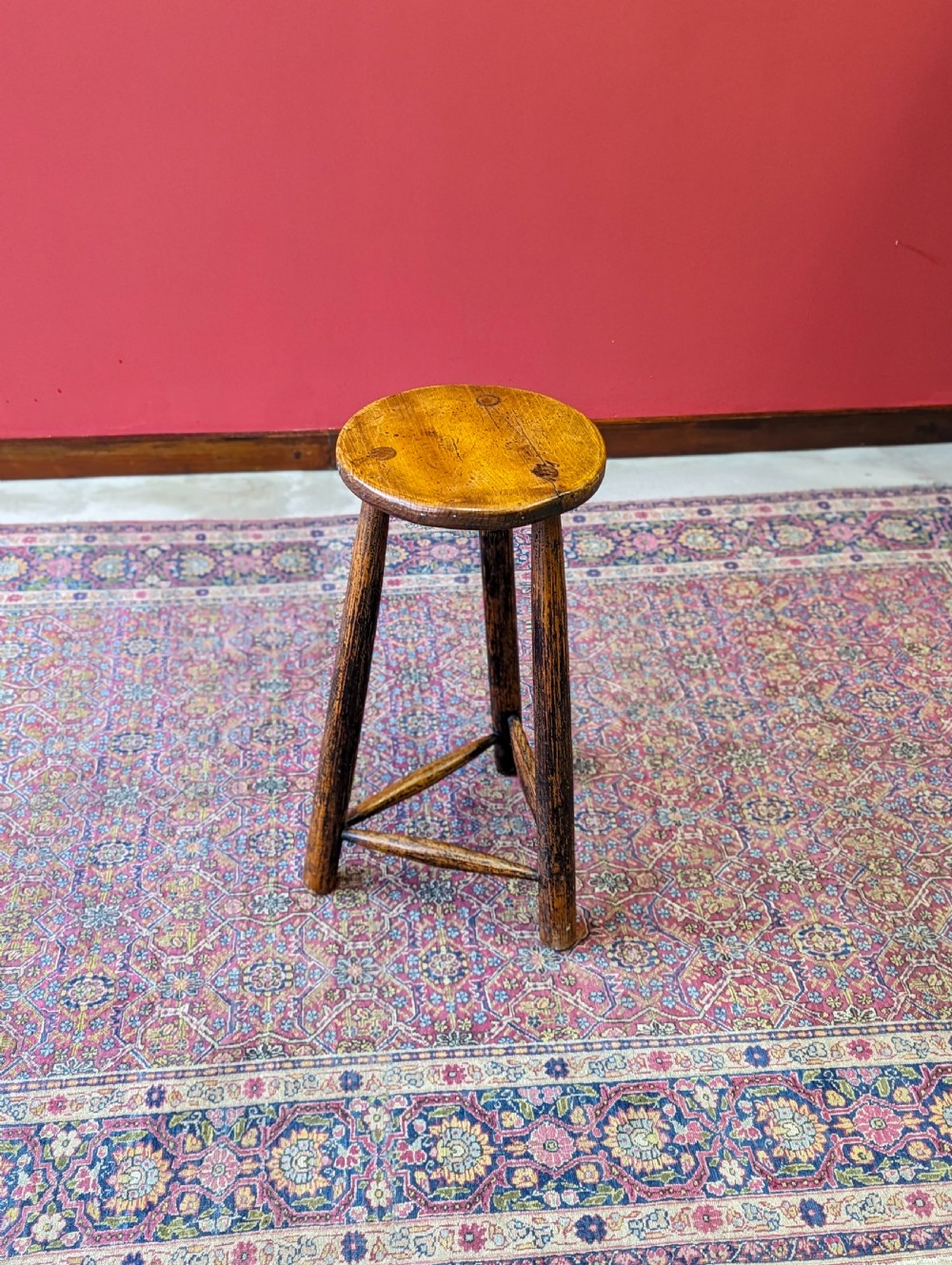 Antique Victorian Oak Tripod Stool View X