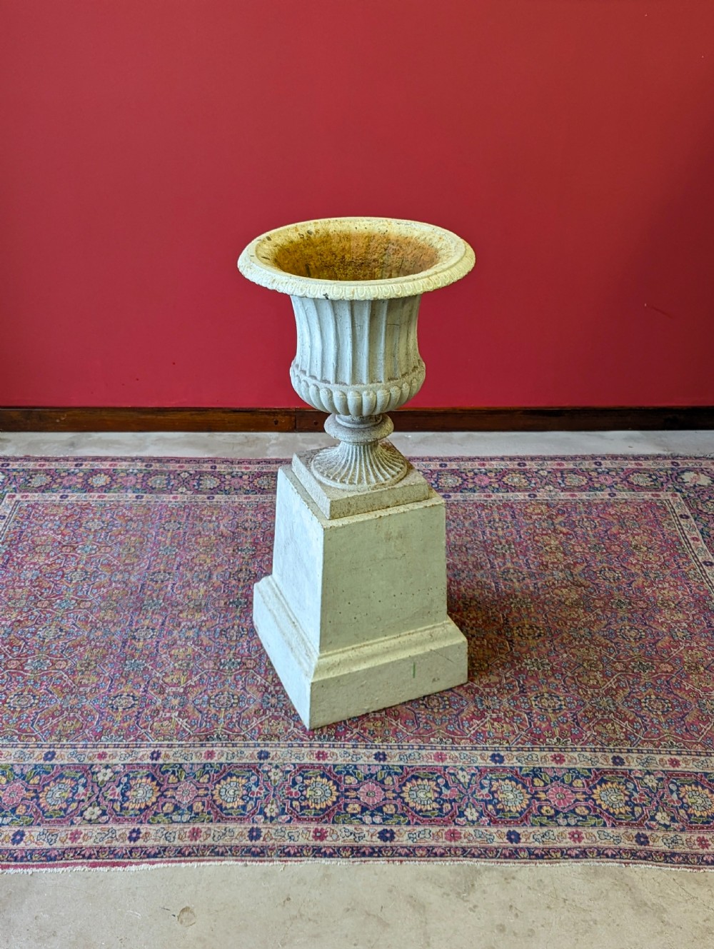 Antique Early 20th Century Cast Iron Garden Urn View III