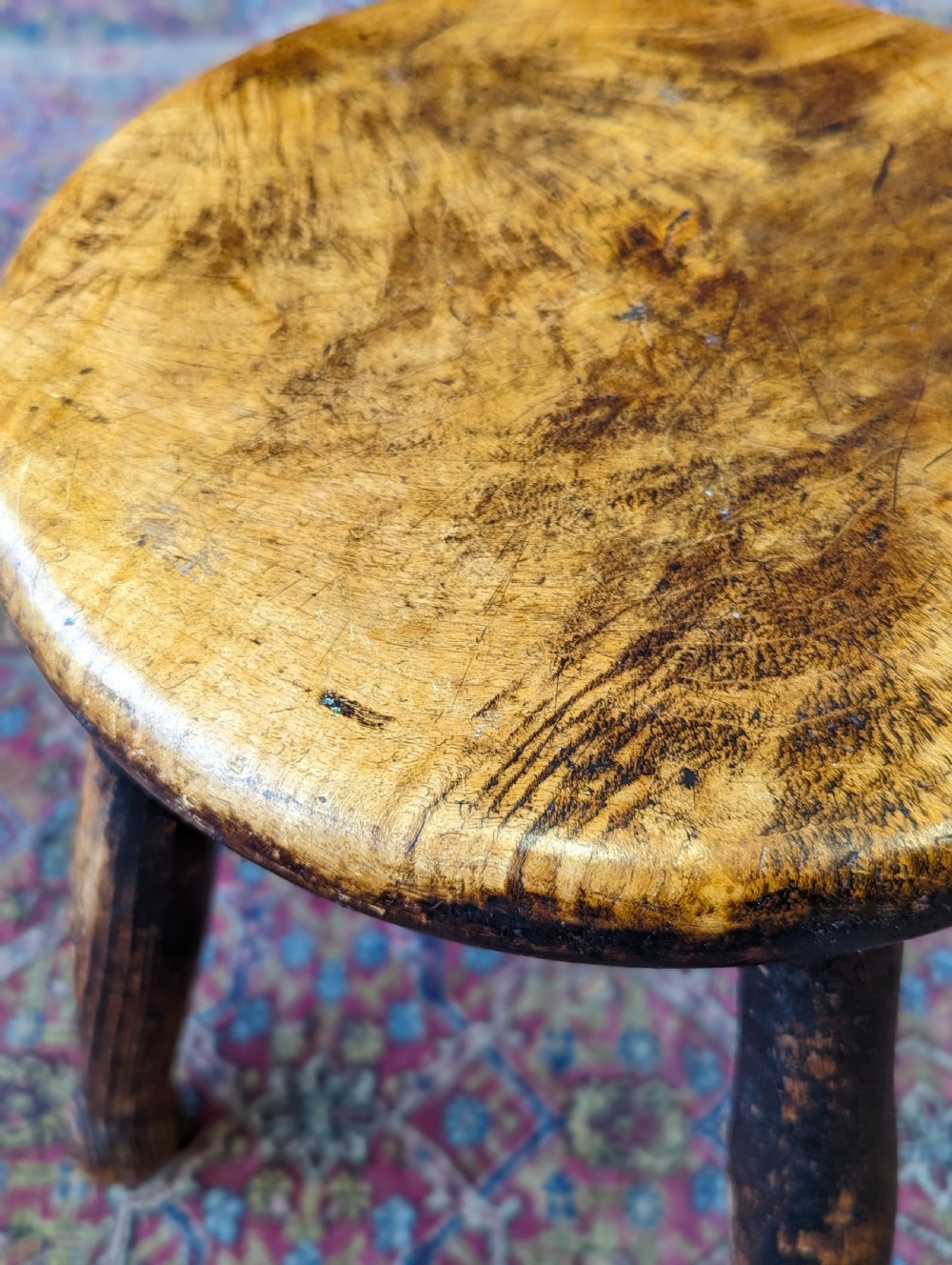 Antique Victorian Elm Milking Stool View III