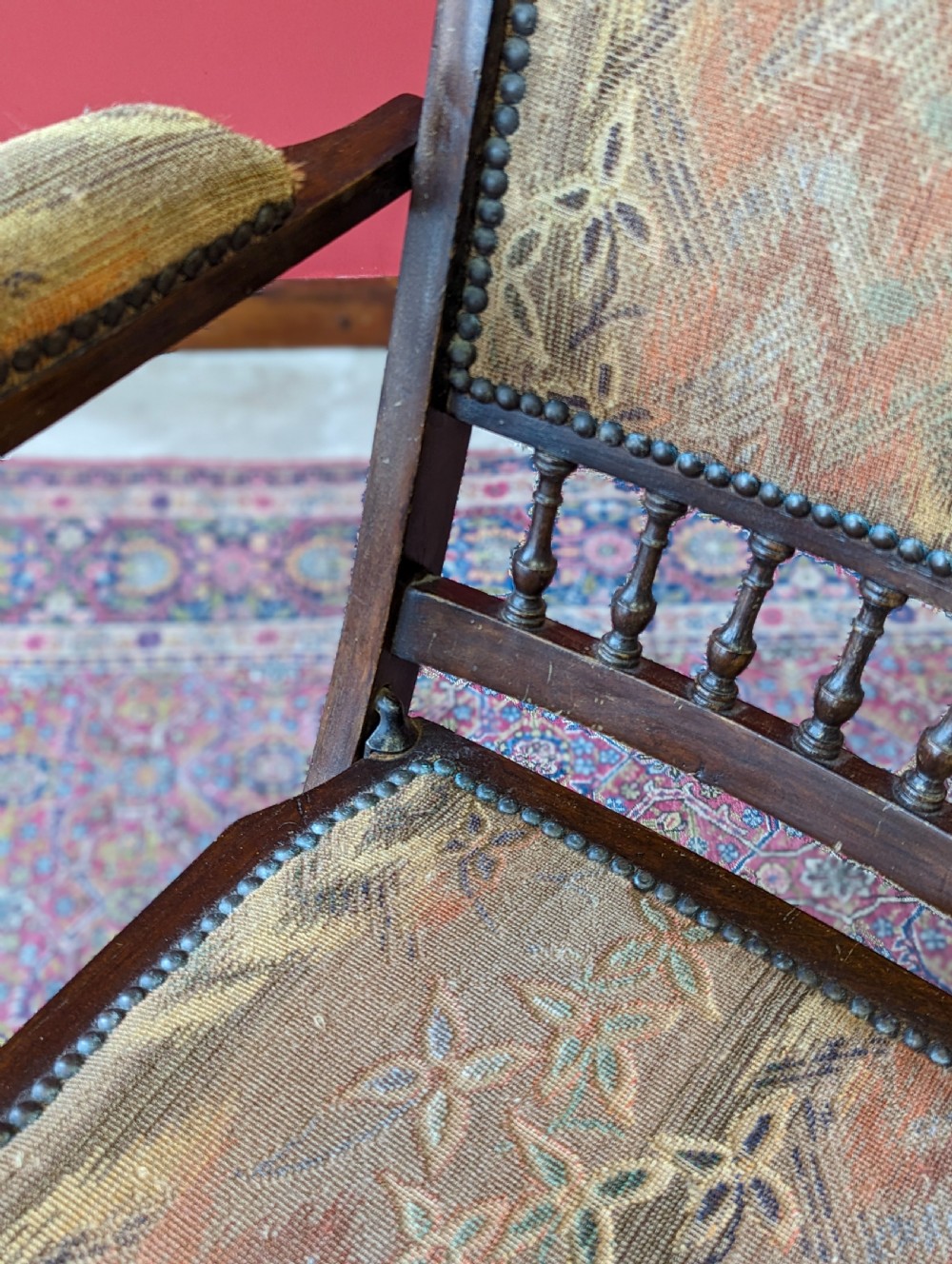 Antique Victorian Mahogany Upholstered Folding Campaign Chair View V