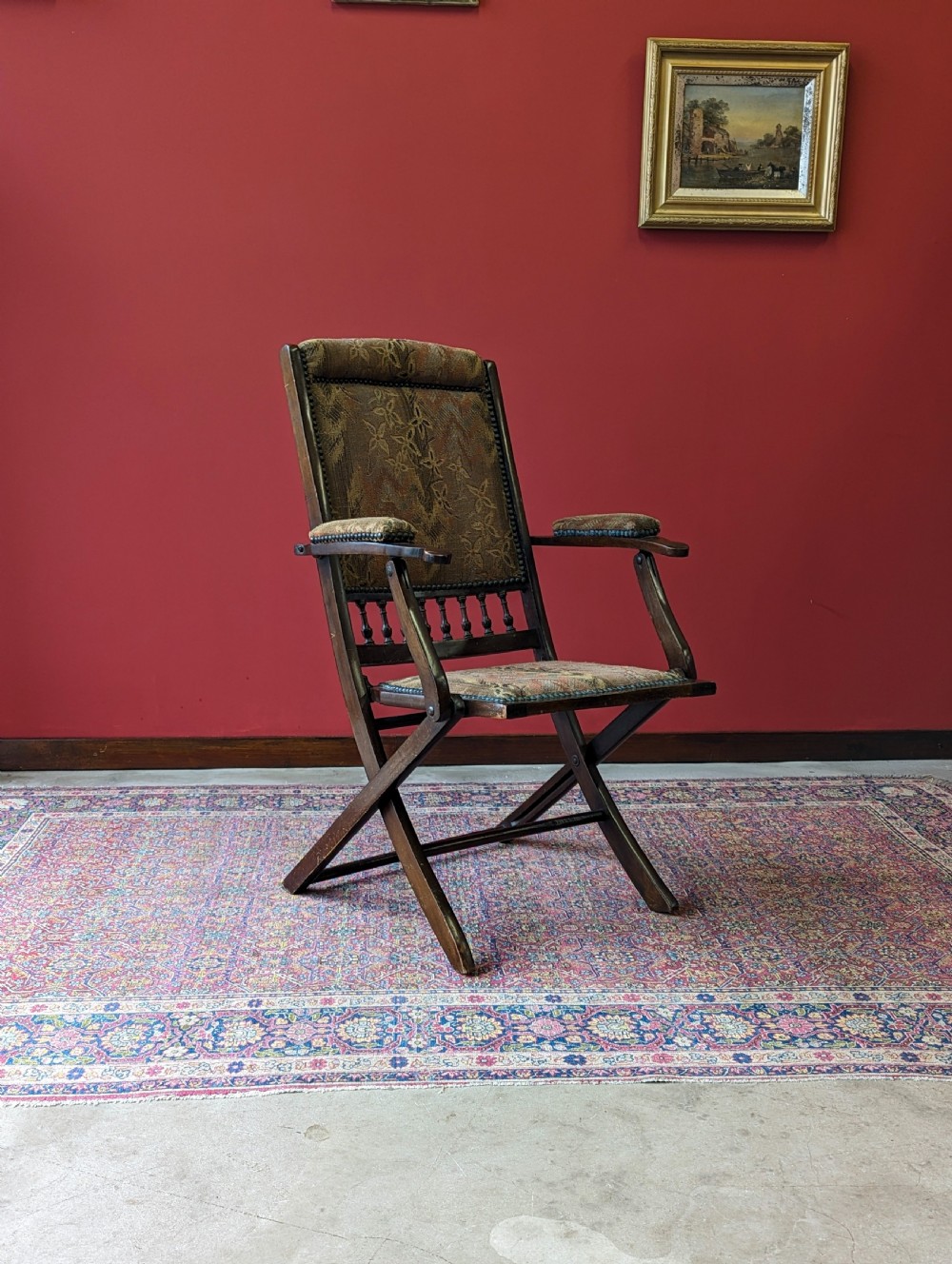 Antique Victorian Mahogany Upholstered Folding Campaign Chair View VII