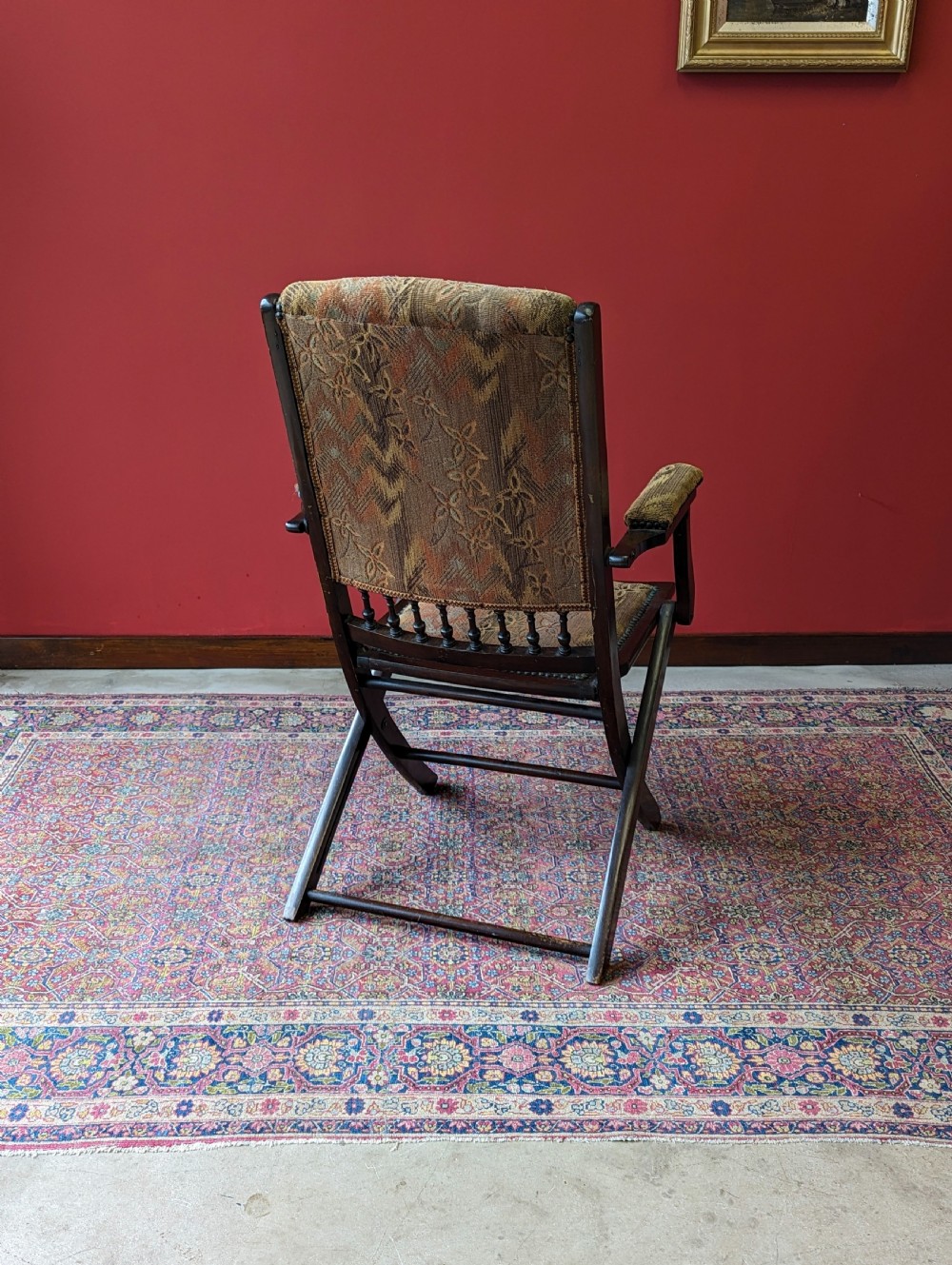 Antique Victorian Mahogany Upholstered Folding Campaign Chair View VIII