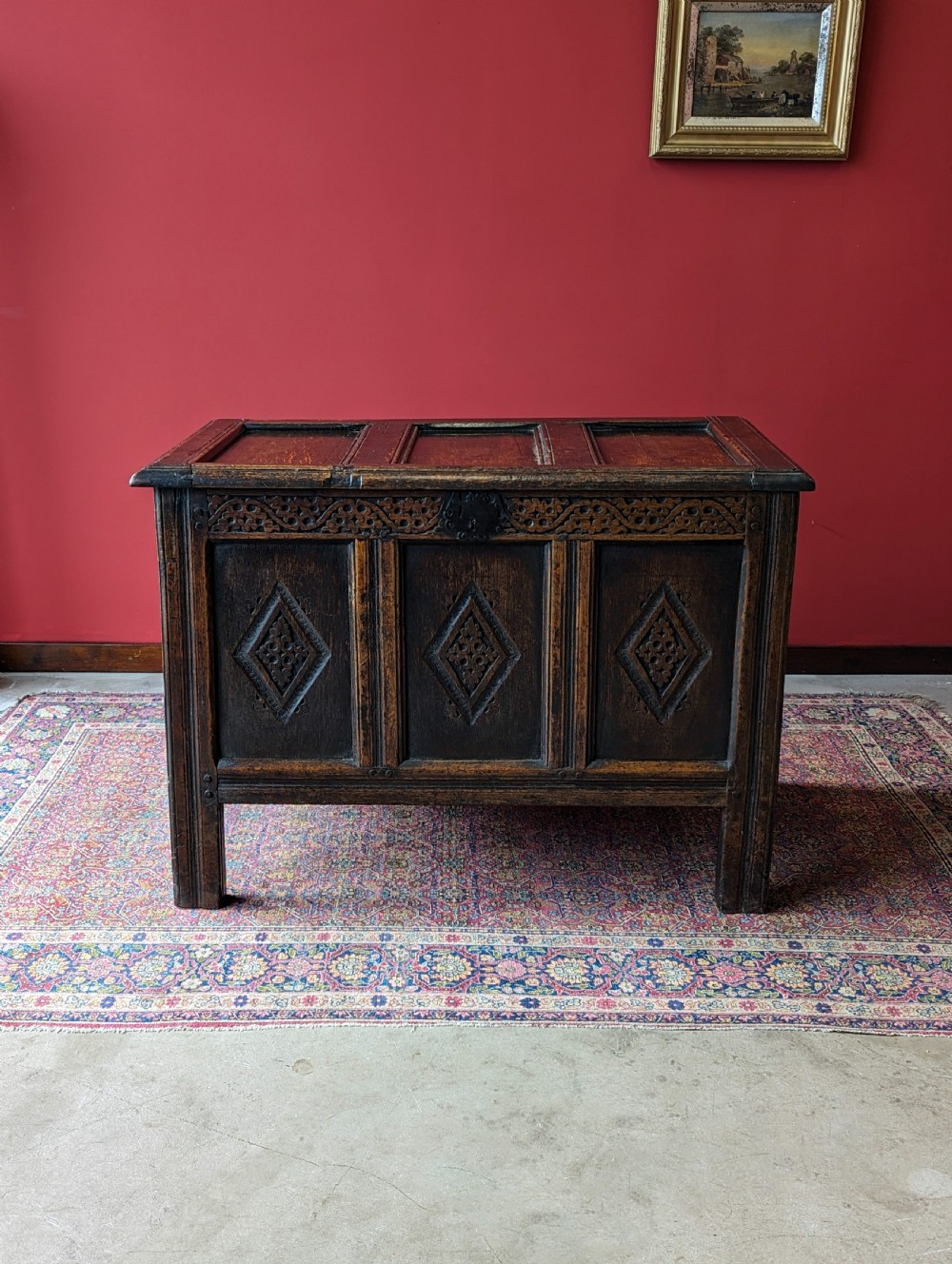 Antique 17th Century Carved Oak Coffer View II