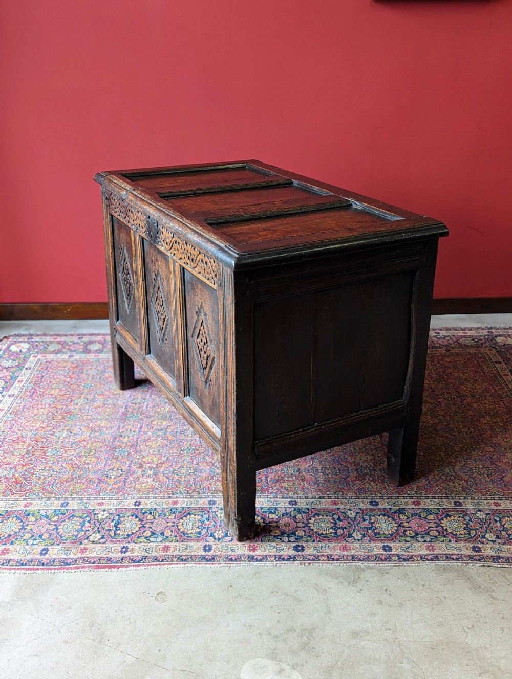 Antique 17th Century Carved Oak Coffer View IV