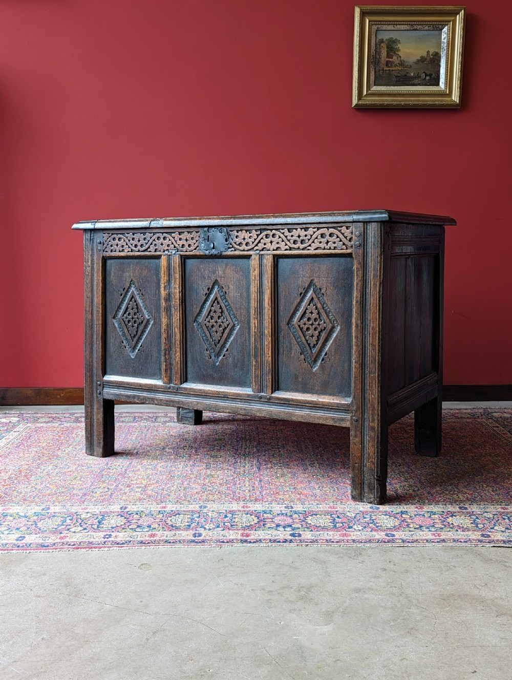 Antique 17th Century Carved Oak Coffer View V