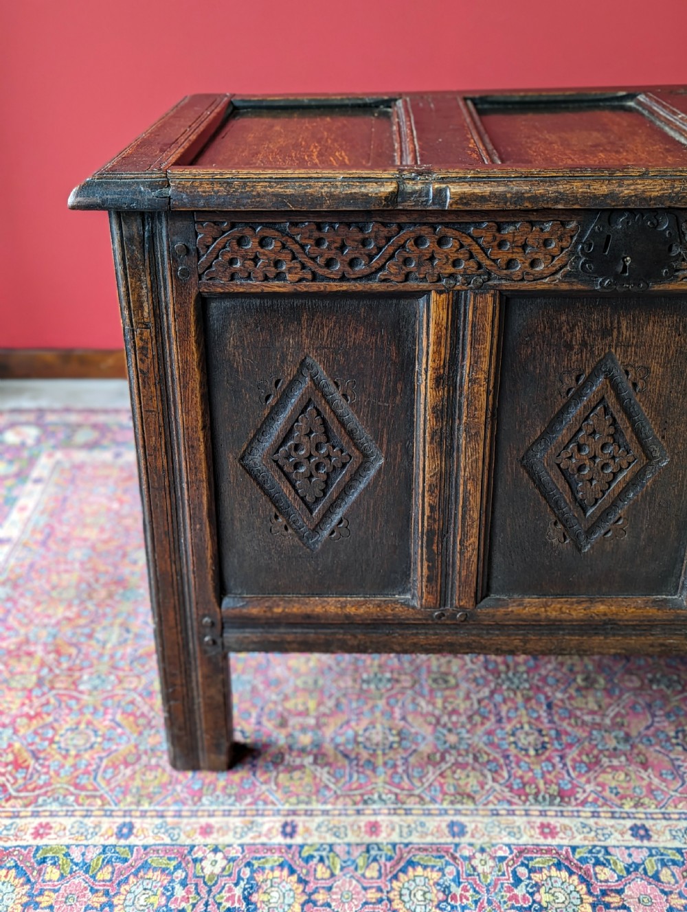 Antique 17th Century Carved Oak Coffer View VI