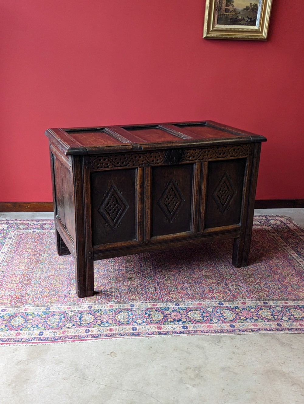 Antique 17th Century Carved Oak Coffer View VIII