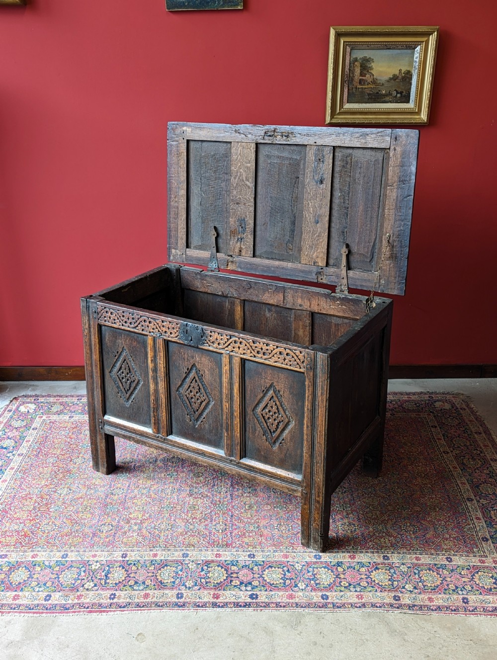 Antique 17th Century Carved Oak Coffer View IX