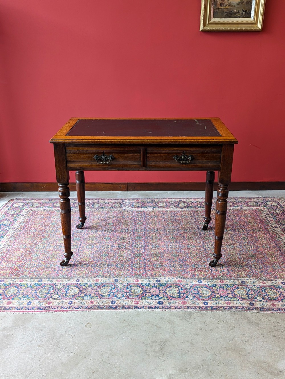 Antique Edwardian Oak Writing Table View II