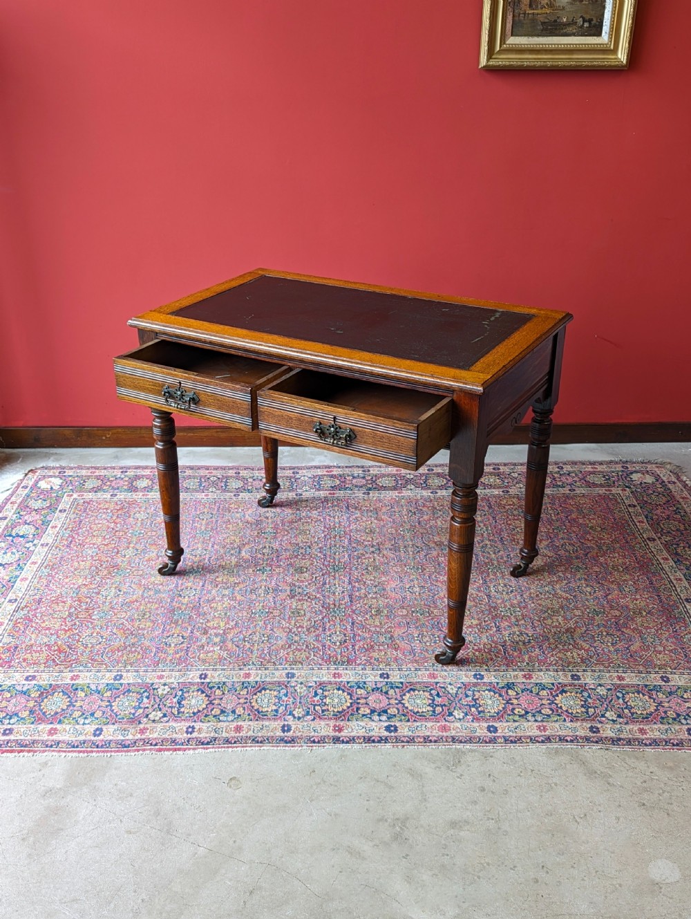 Antique Edwardian Oak Writing Table View IV