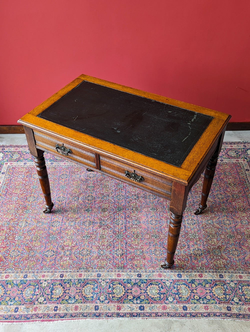 Antique Edwardian Oak Writing Table View VI