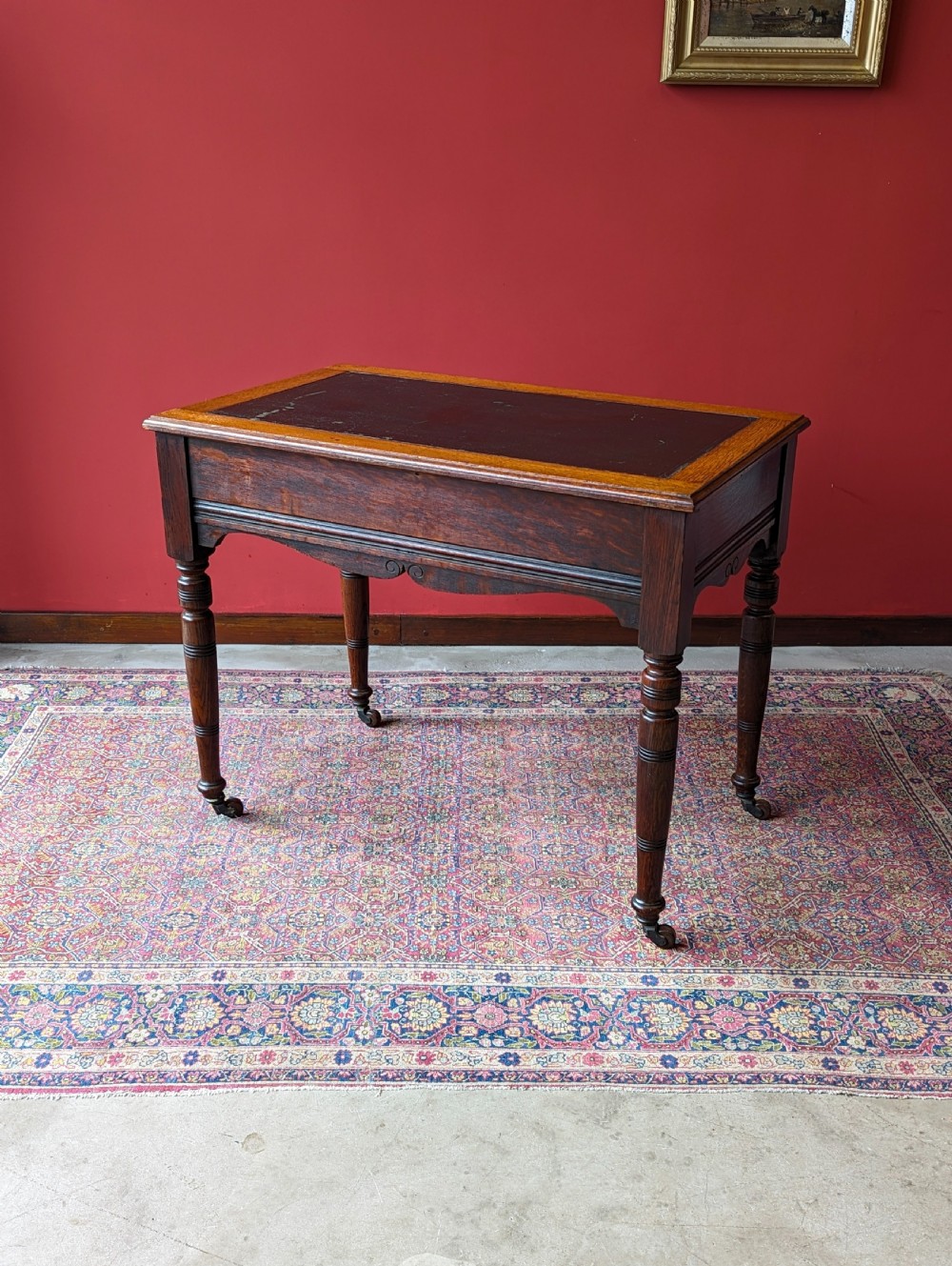 Antique Edwardian Oak Writing Table View VII