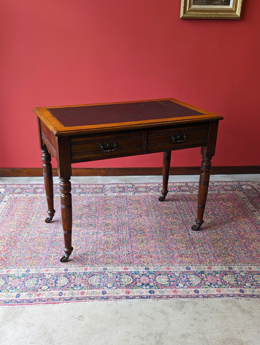 Antique Edwardian Oak Writing Table View VIII
