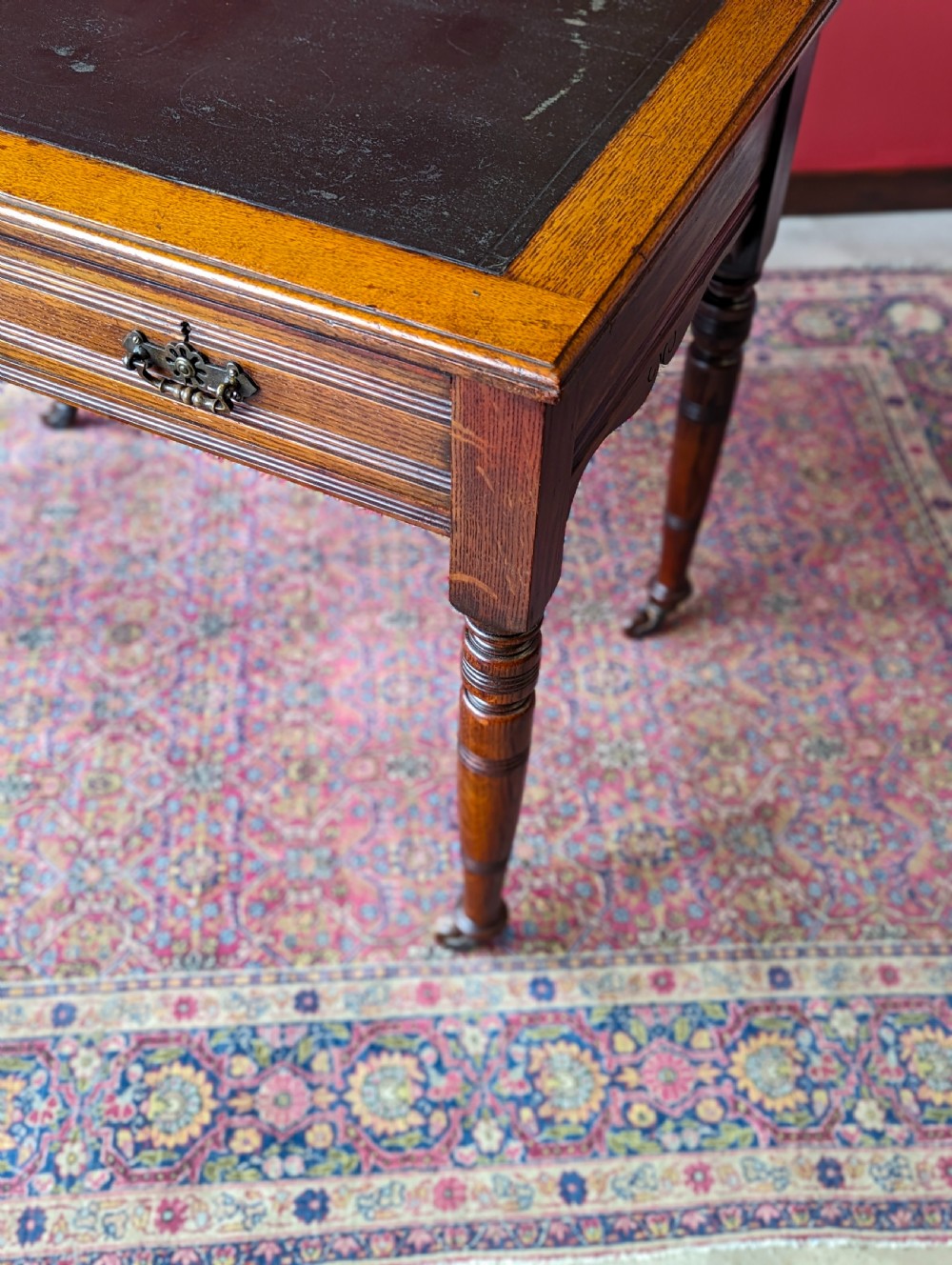Antique Edwardian Oak Writing Table View IX