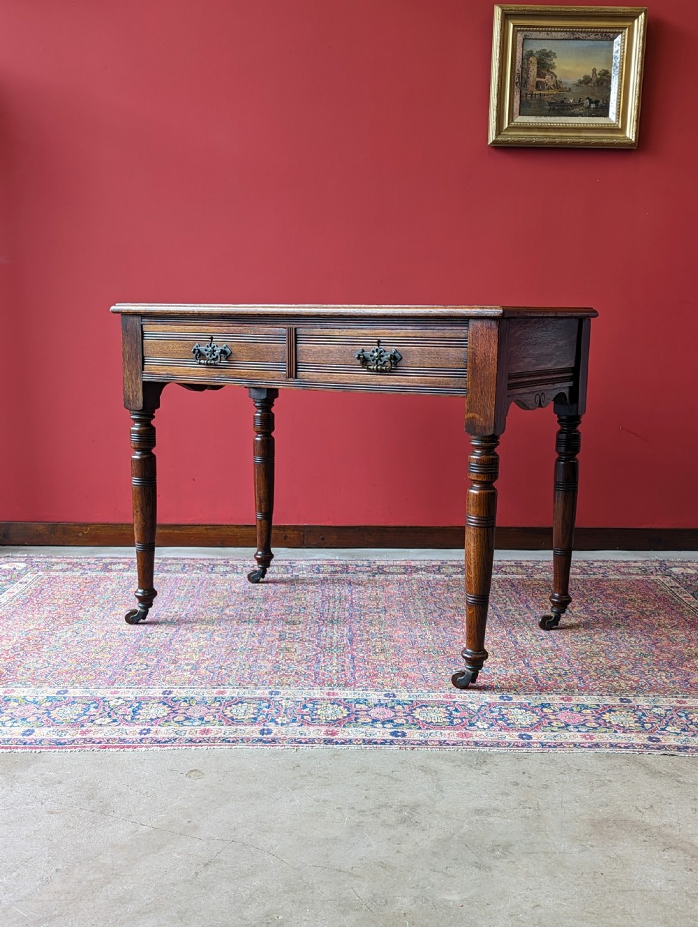 Antique Edwardian Oak Writing Table View X
