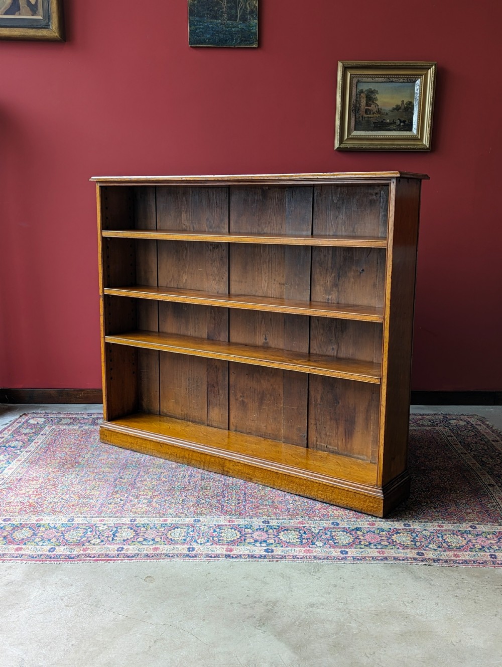 Antique Early 20th Century Light Oak Slim Open Bookcase
