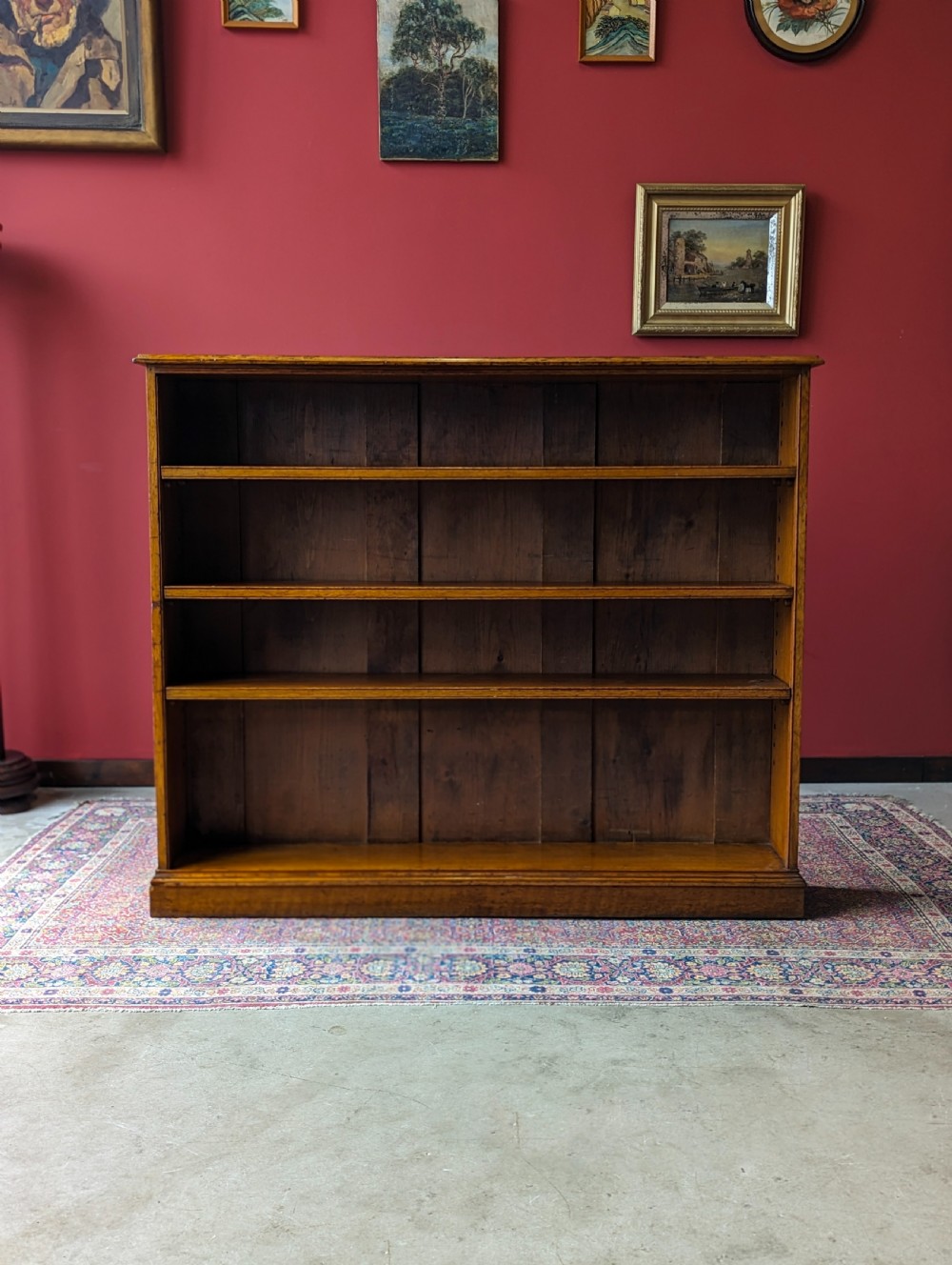 Antique Early 20th Century Light Oak Slim Open Bookcase View II