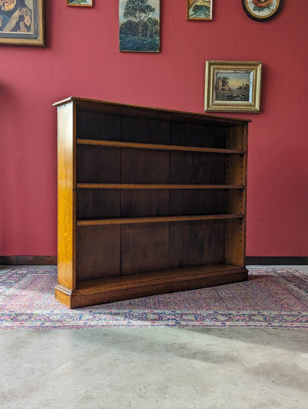 Antique Early 20th Century Light Oak Slim Open Bookcase View IV