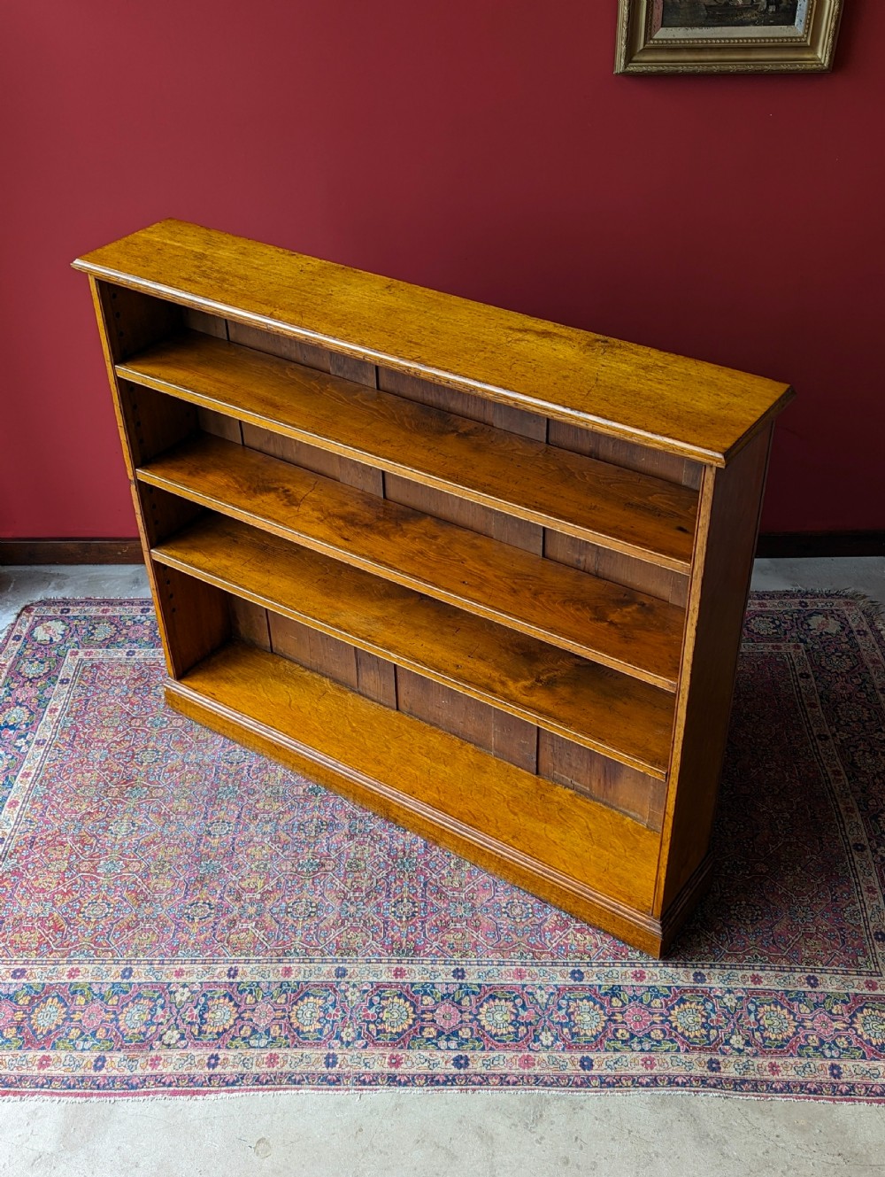 Antique Early 20th Century Light Oak Slim Open Bookcase View VI