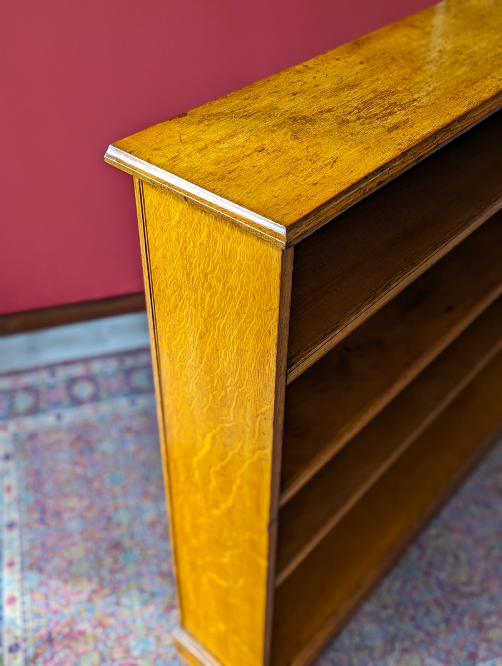 Antique Early 20th Century Light Oak Slim Open Bookcase View VIII