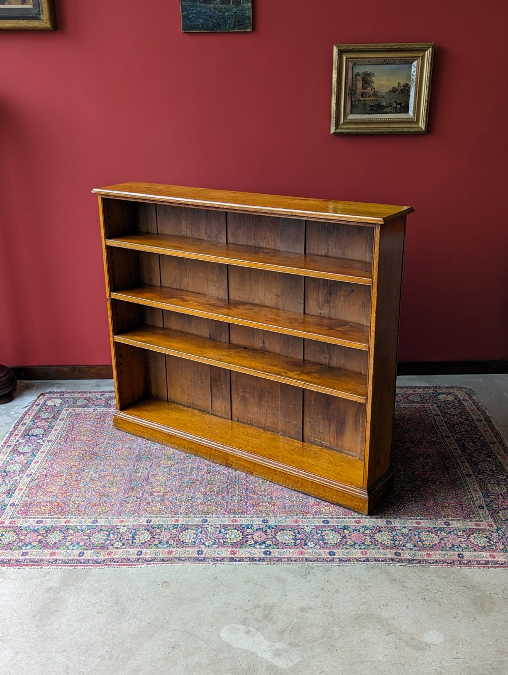 Antique Early 20th Century Light Oak Slim Open Bookcase View X