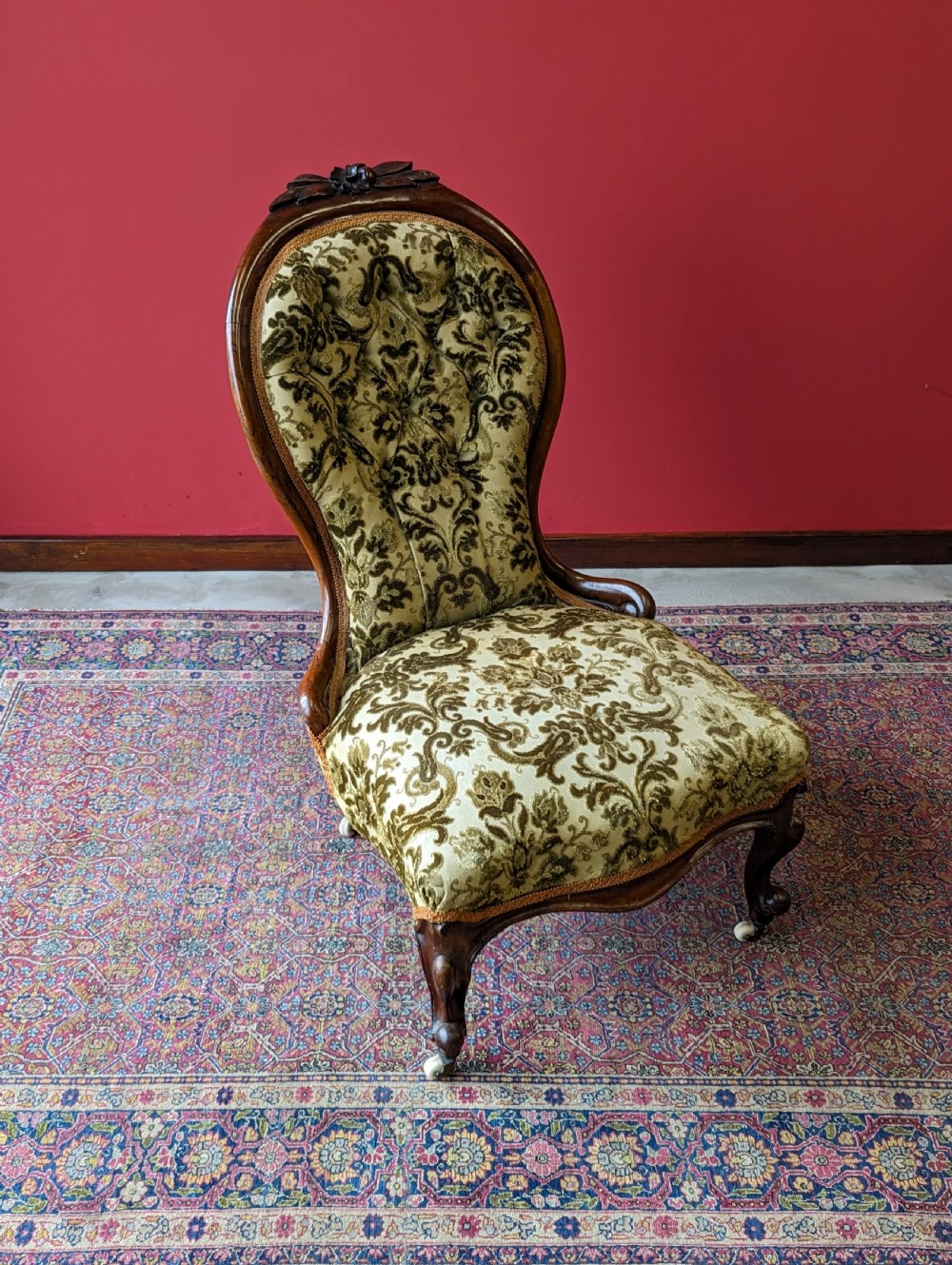 Antique Victorian Carved Walnut Occasional Chair View V