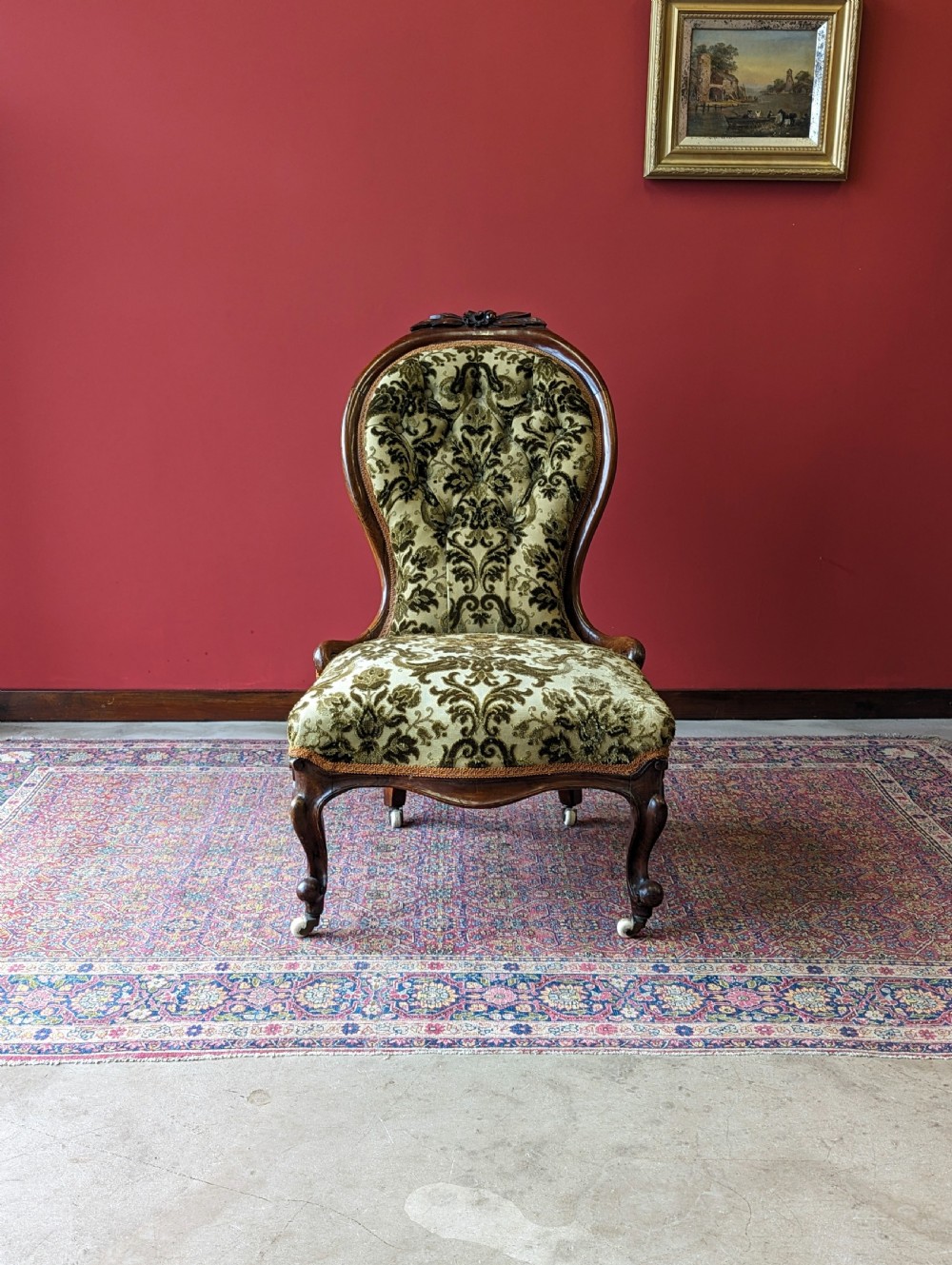 Antique Victorian Carved Walnut Occasional Chair View VII