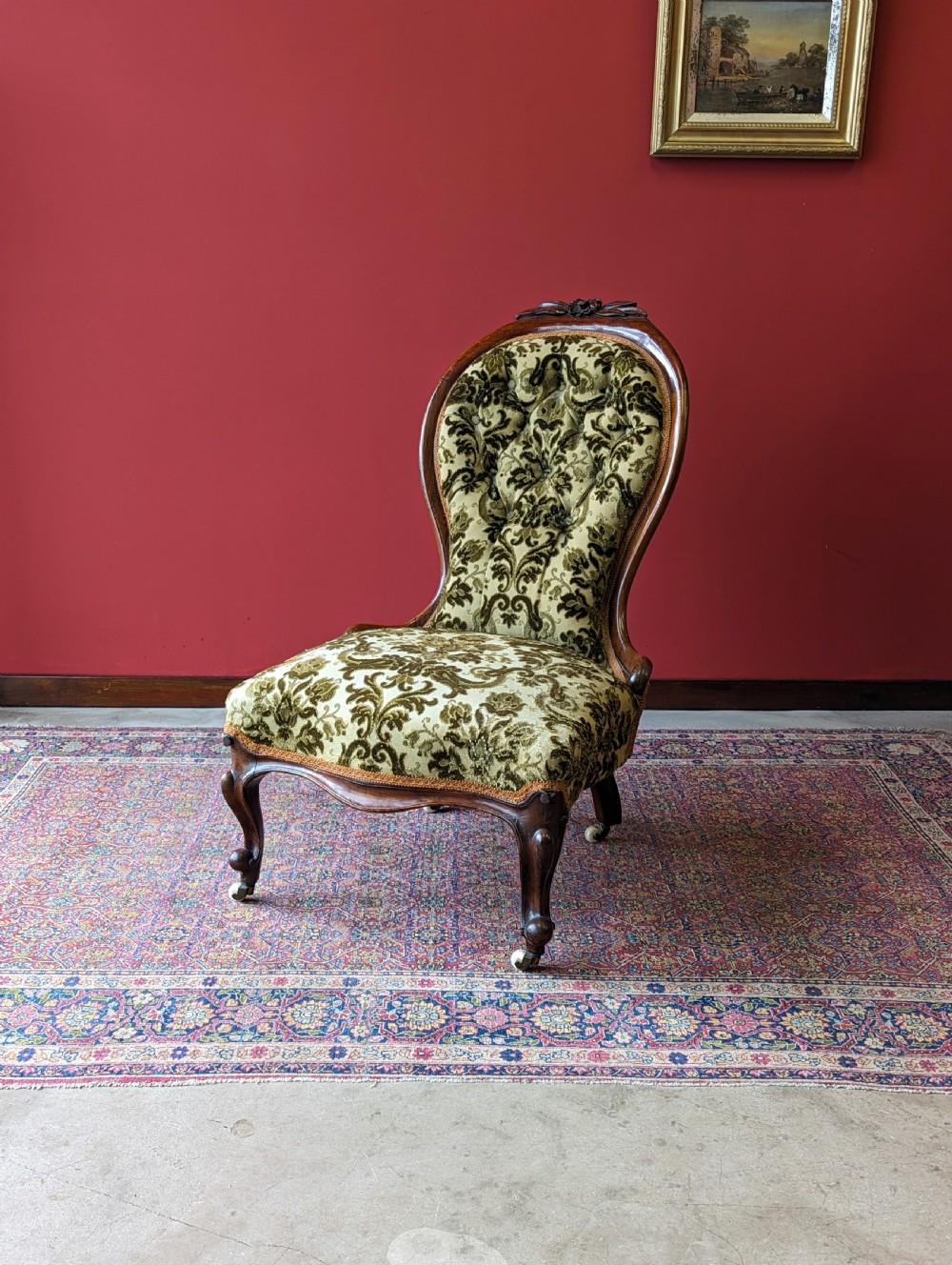 Antique Victorian Carved Walnut Occasional Chair View IX