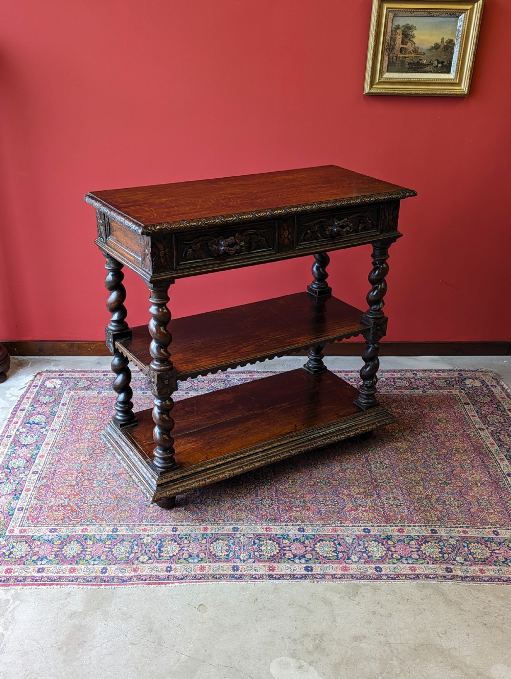Antique Victorian Carved Oak Buffet / Tiered Side Table View III