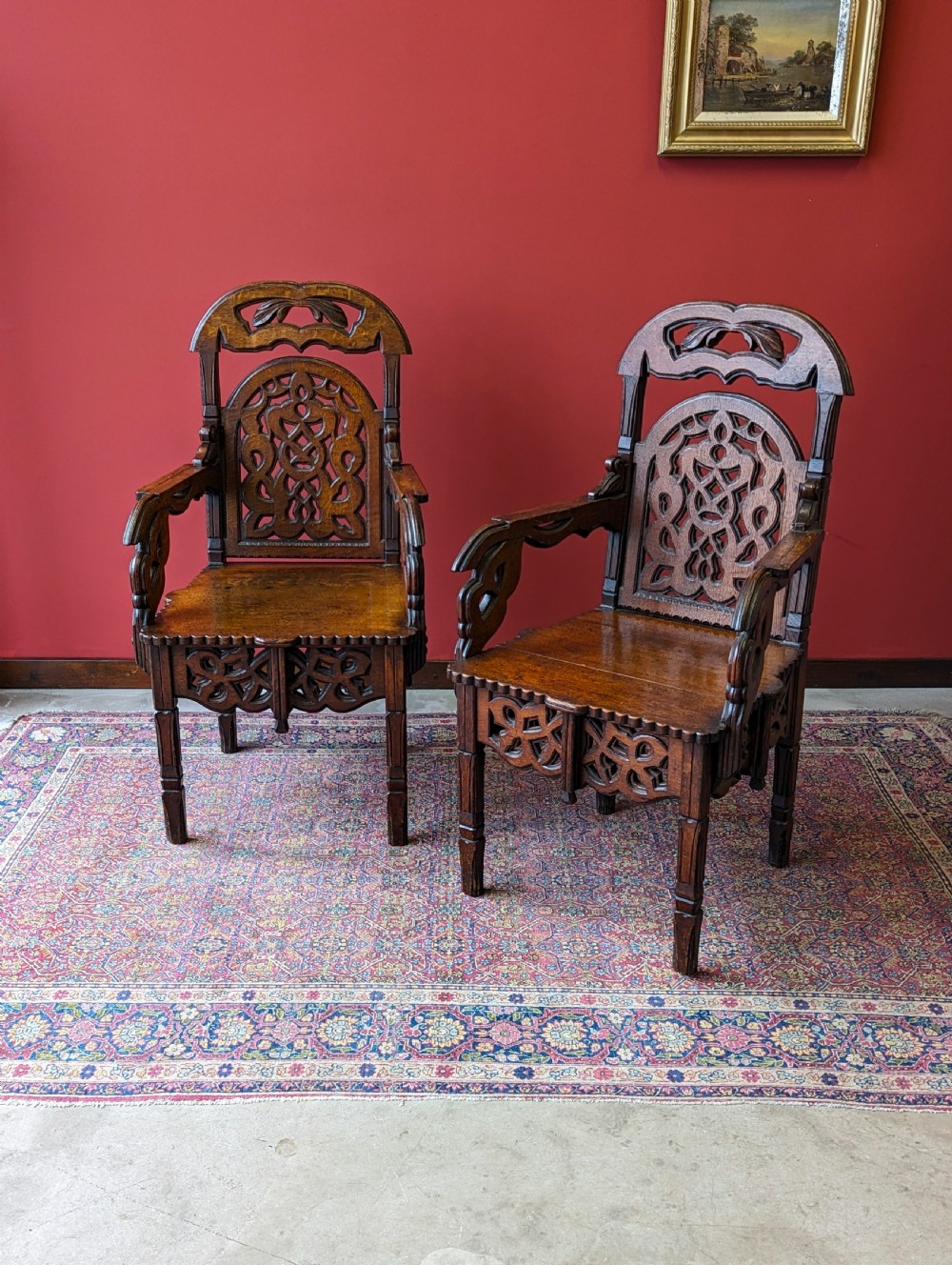 Pair of Antique 19th Century Carved Oak Chairs