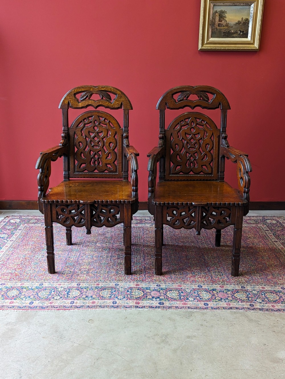 Pair of Antique 19th Century Carved Oak Chairs View II