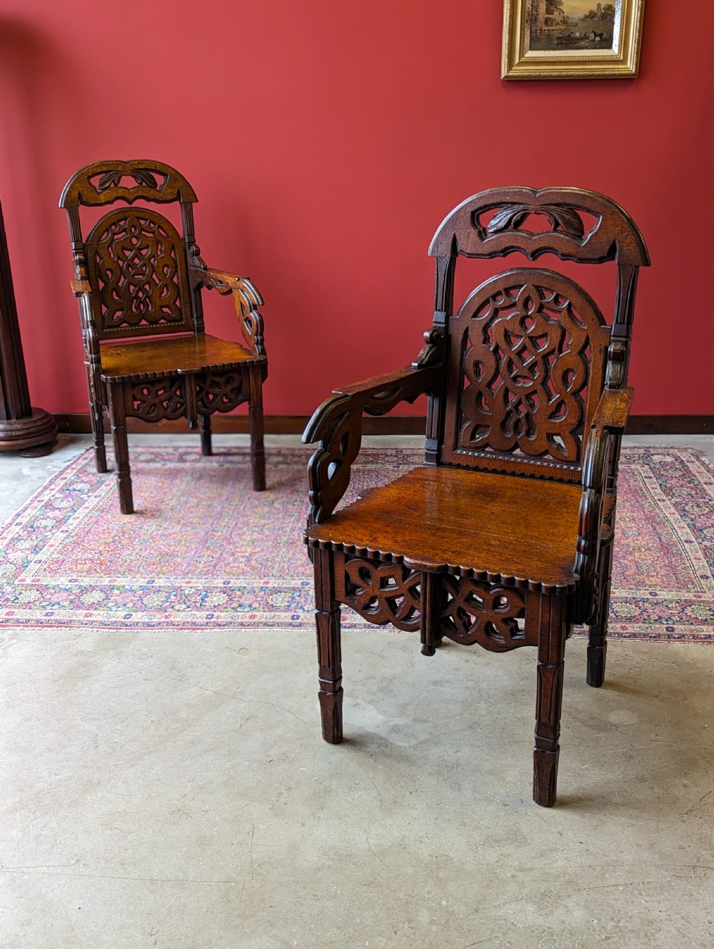 Pair of Antique 19th Century Carved Oak Chairs View IV