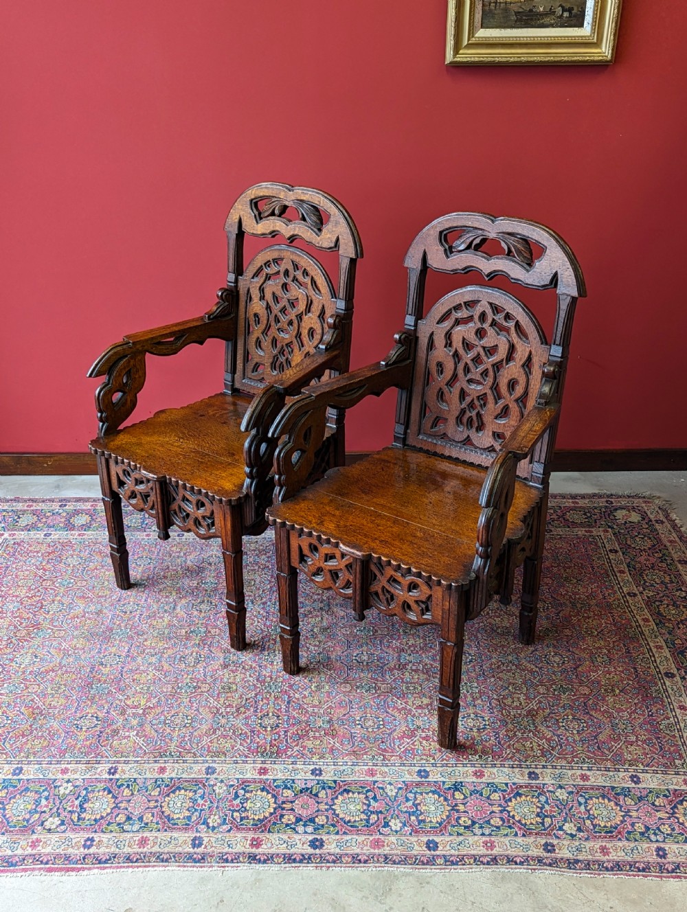 Pair of Antique 19th Century Carved Oak Chairs View VI