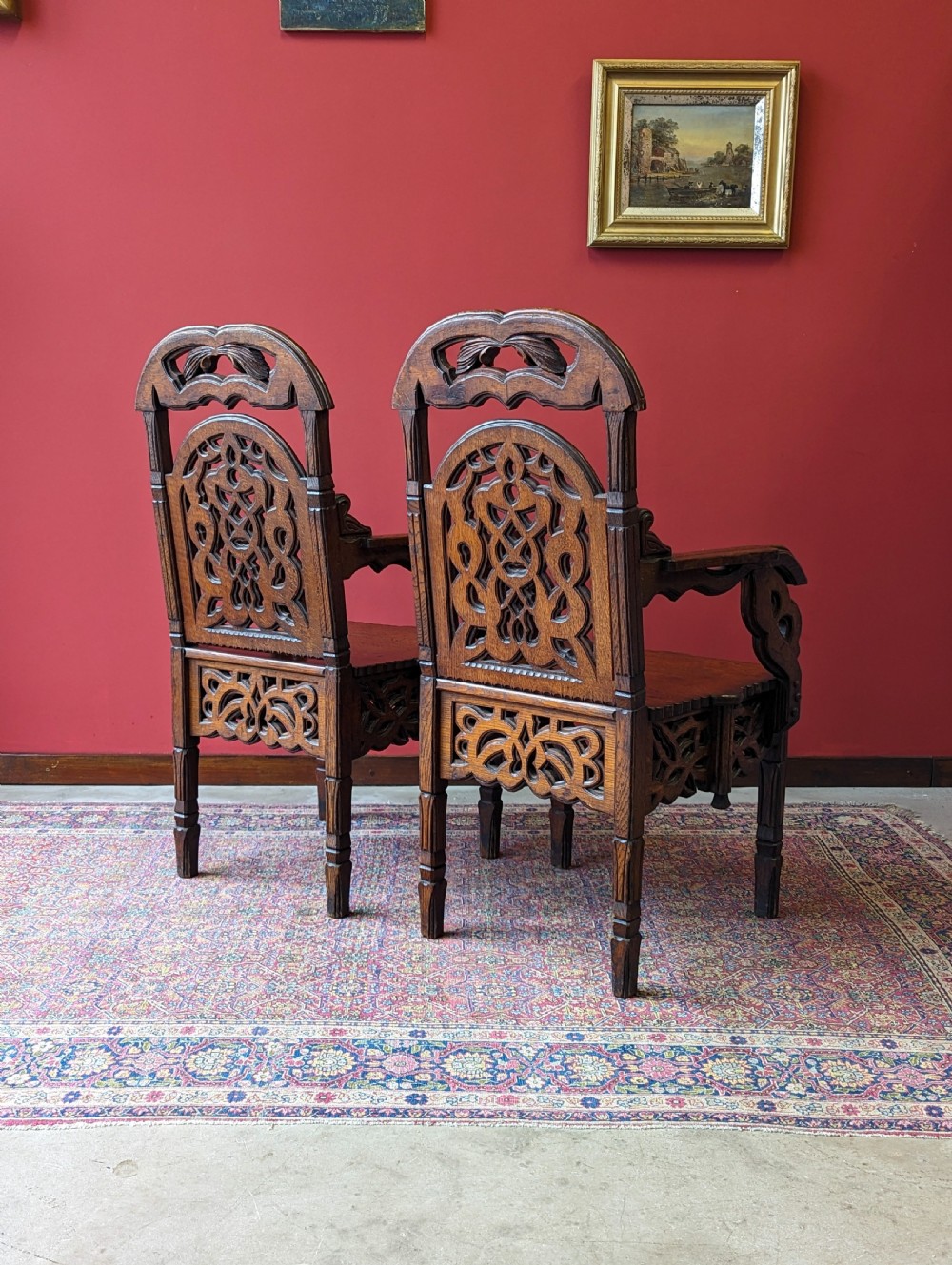 Pair of Antique 19th Century Carved Oak Chairs View VIII