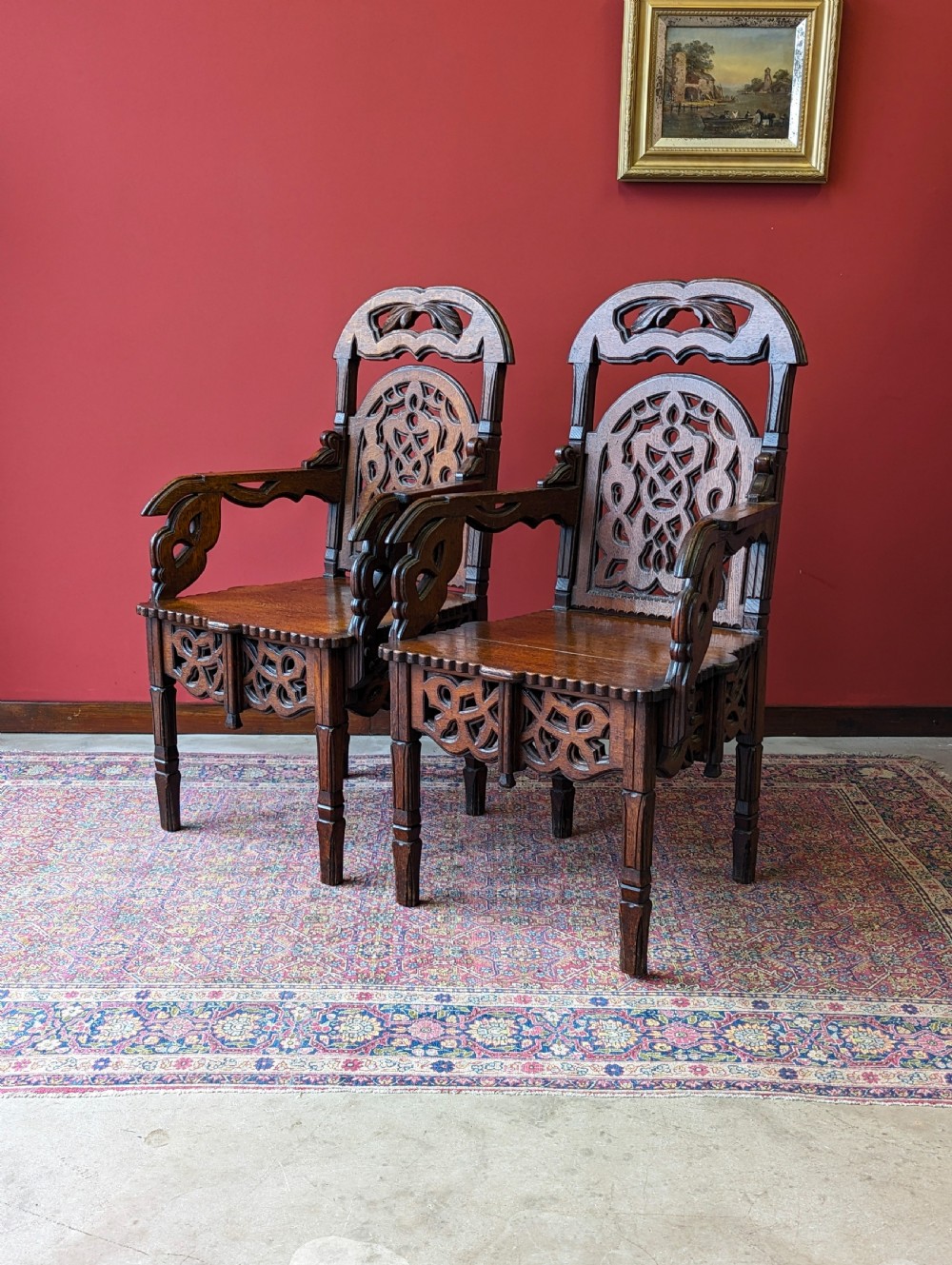 Pair of Antique 19th Century Carved Oak Chairs View X