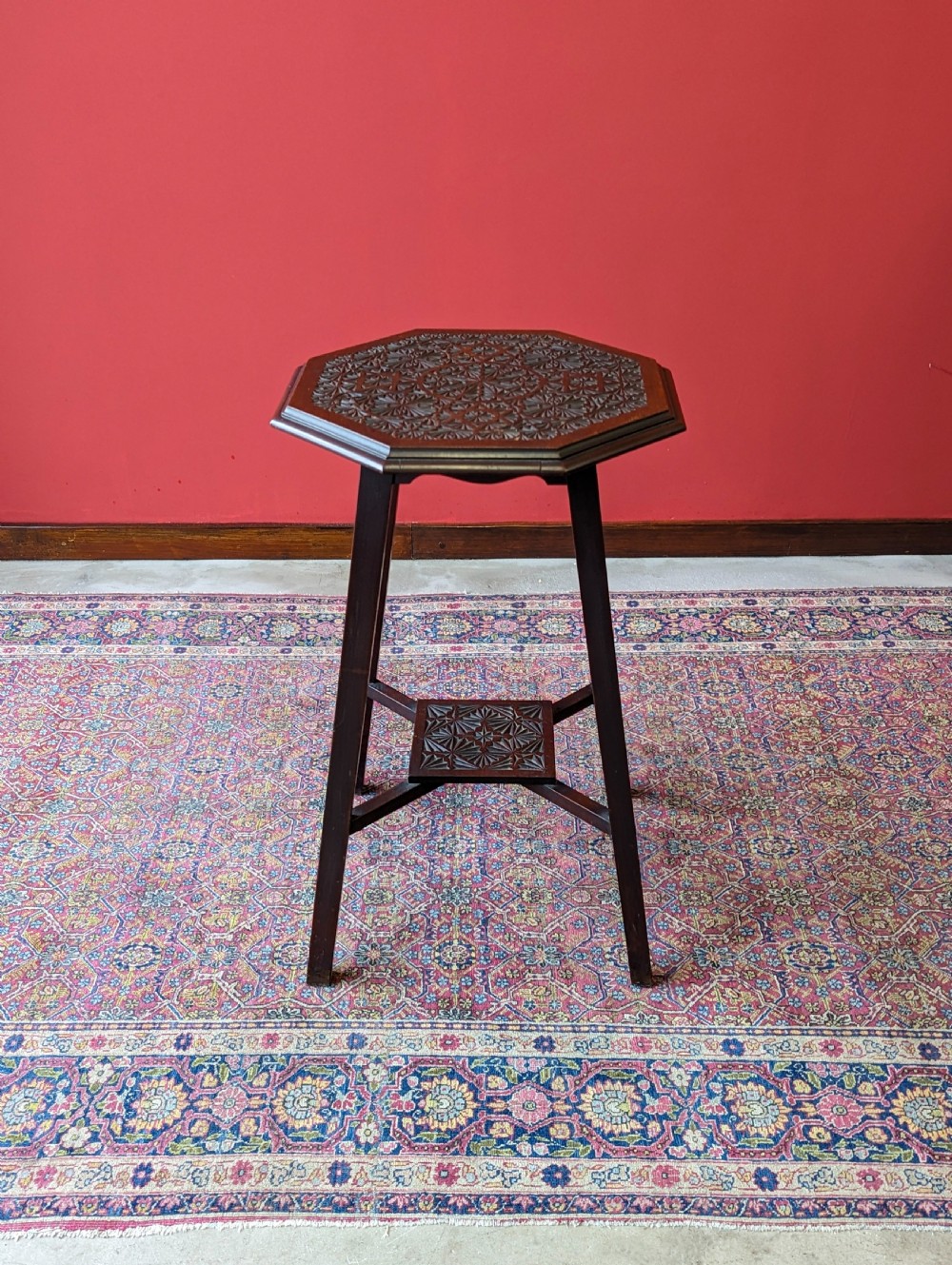 Antique Edwardian Chip Carved Mahogany Octagonal Occasional Table View V