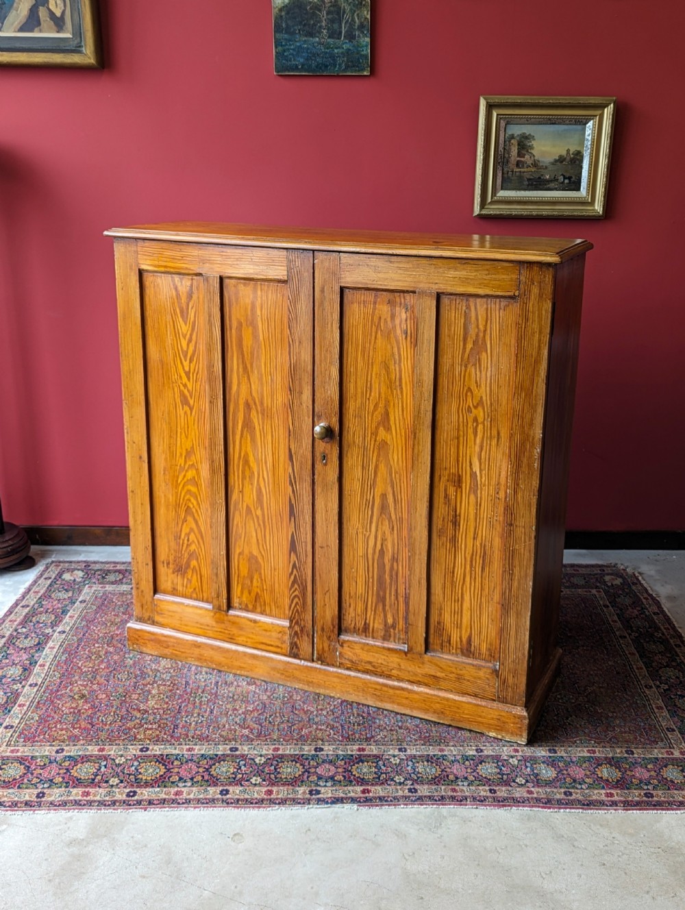 Antique Early 20th Century Pine Closed Bookcase Cupboard