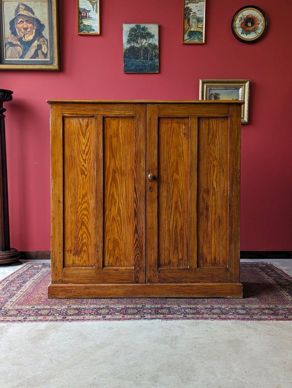 Antique Early 20th Century Pine Closed Bookcase Cupboard View II