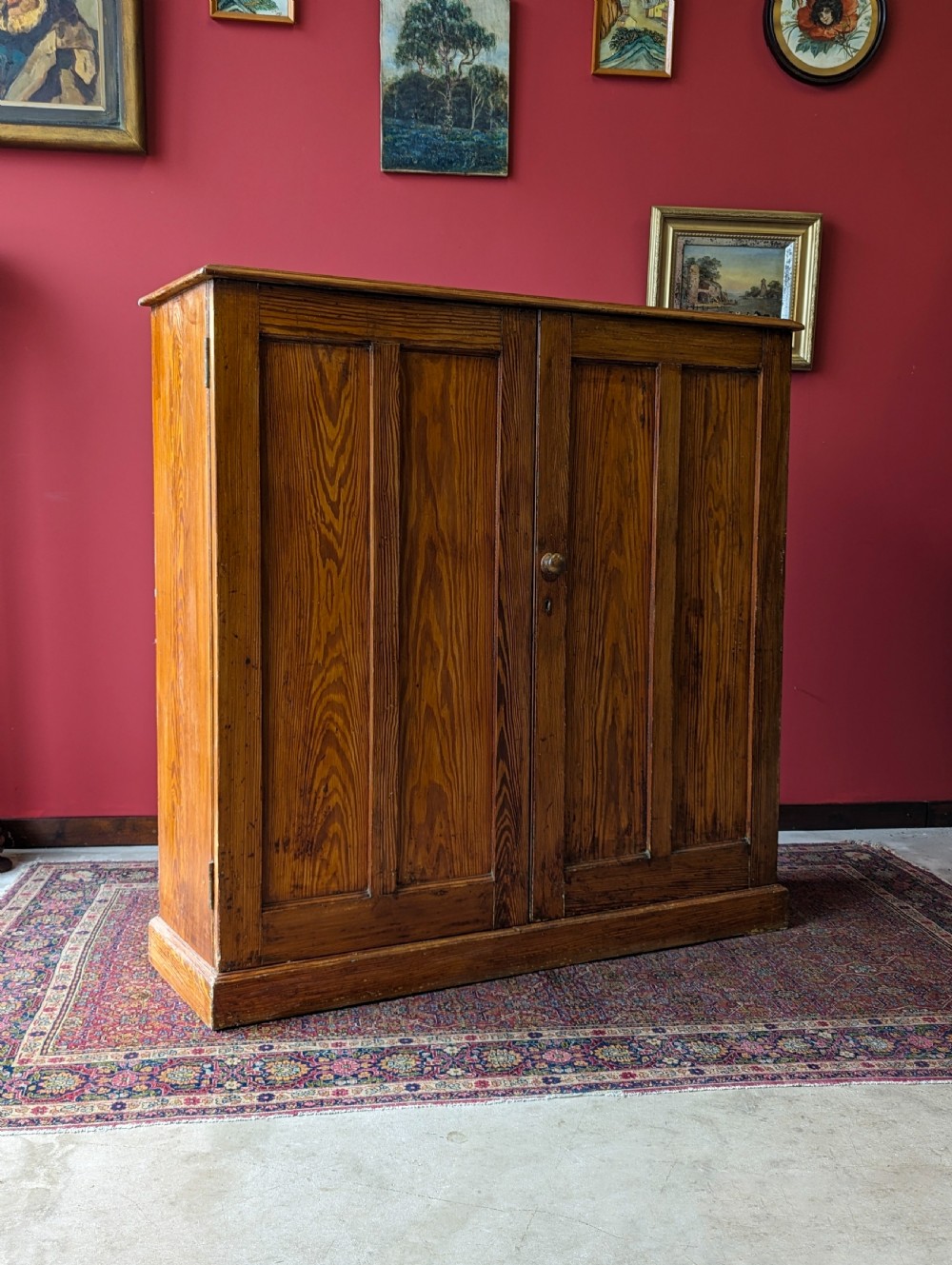 Antique Early 20th Century Pine Closed Bookcase Cupboard View III