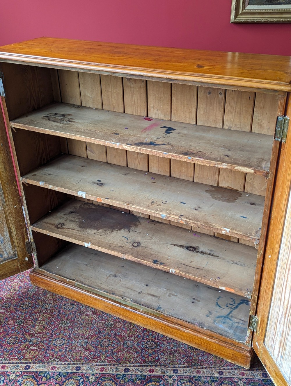 Antique Early 20th Century Pine Closed Bookcase Cupboard View V