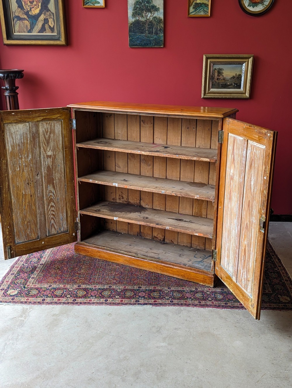 Antique Early 20th Century Pine Closed Bookcase Cupboard View IX