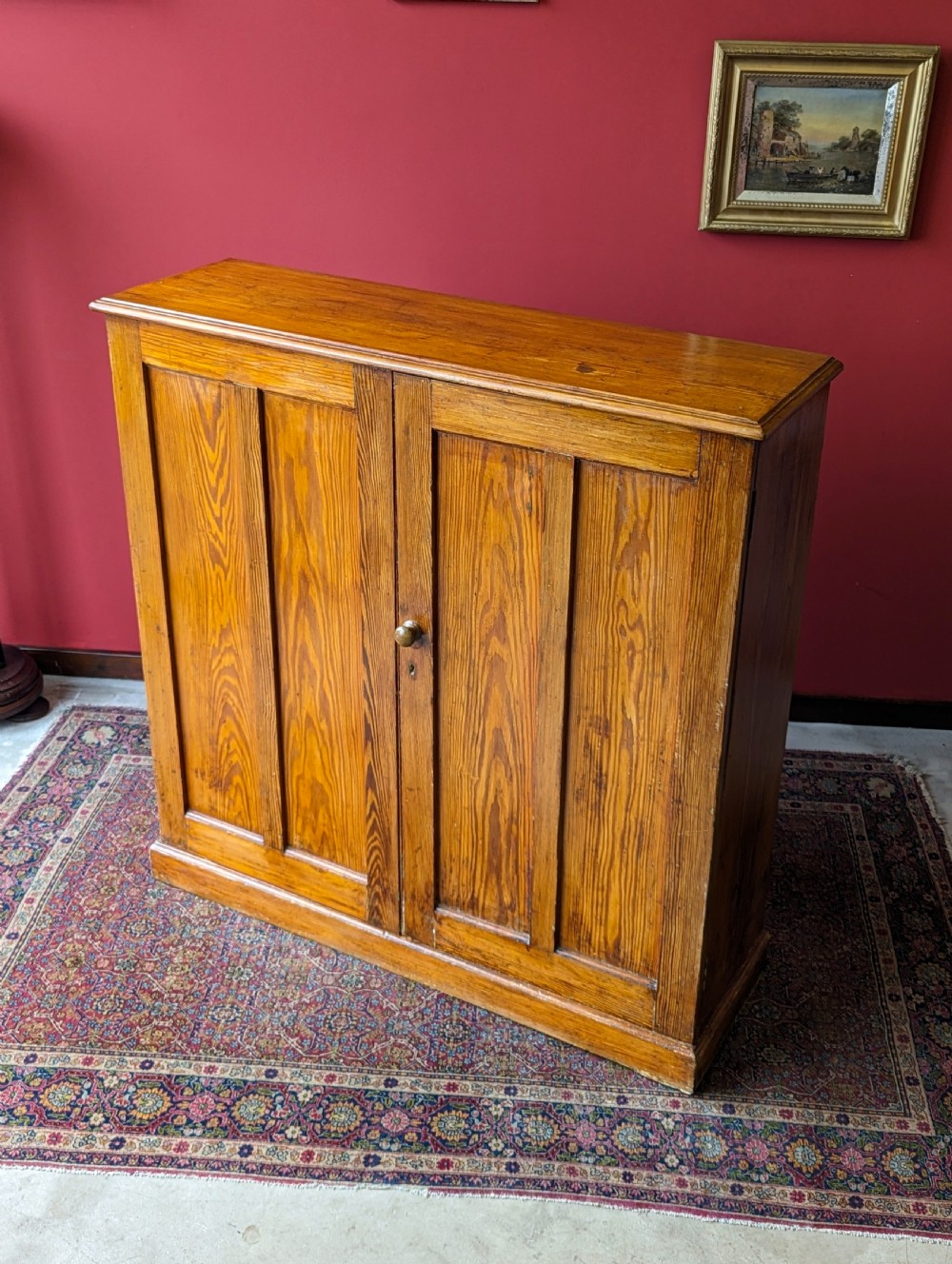 Antique Early 20th Century Pine Closed Bookcase Cupboard View X