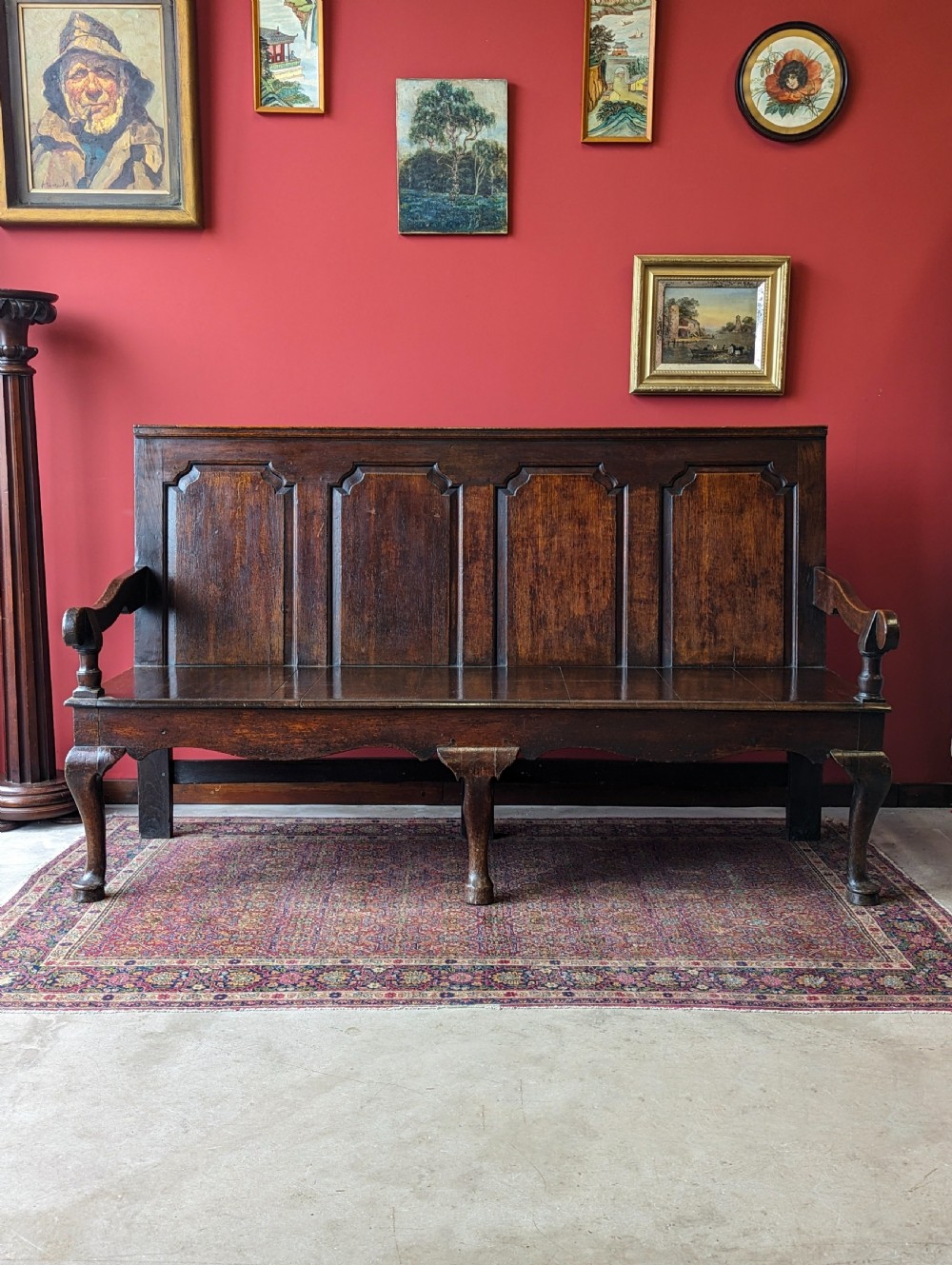 Antique Georgian Oak Settle View II