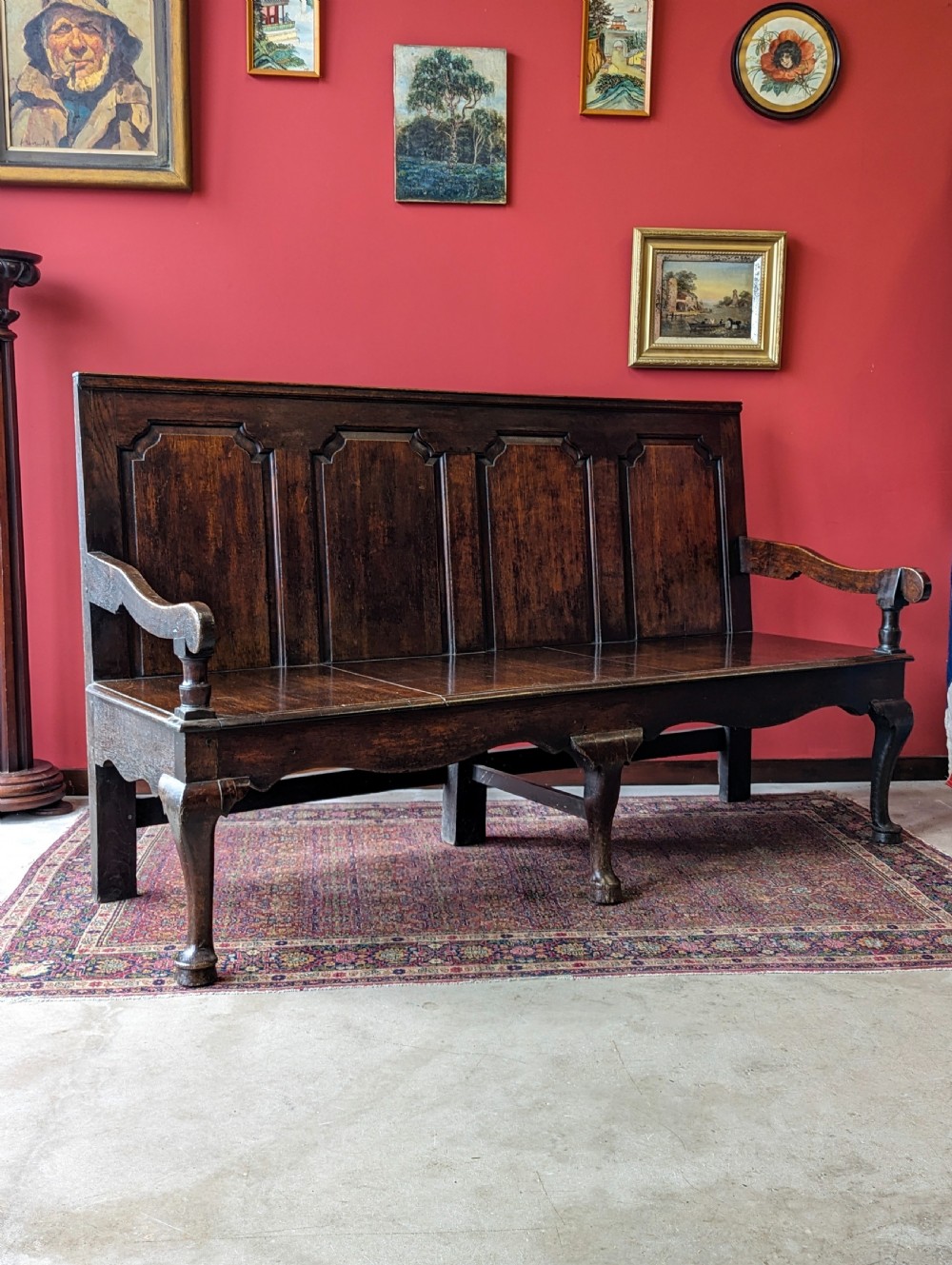 Antique Georgian Oak Settle View IV