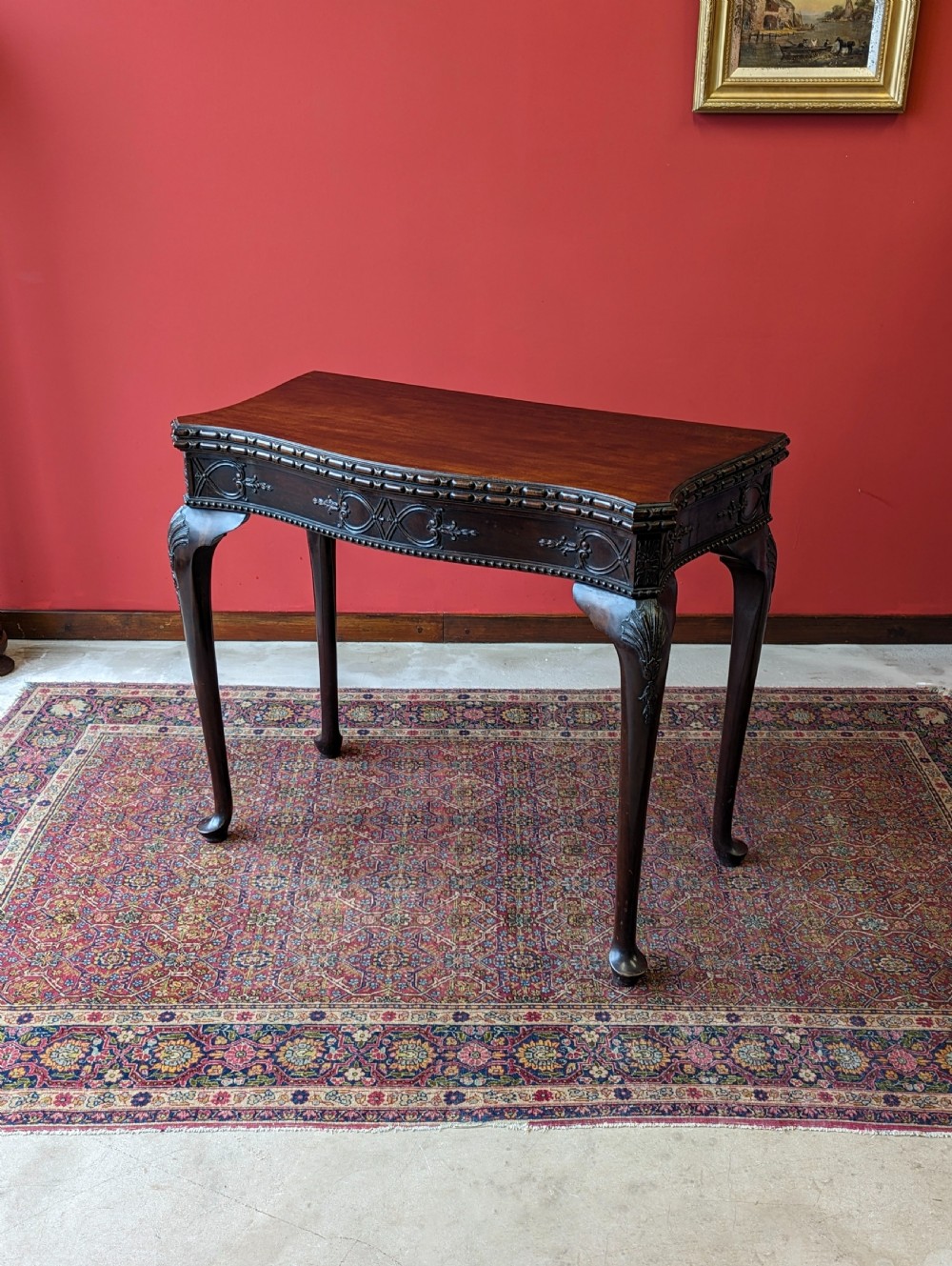 Antique Victorian Mahogany Fold Over Card Table by Maple & Co